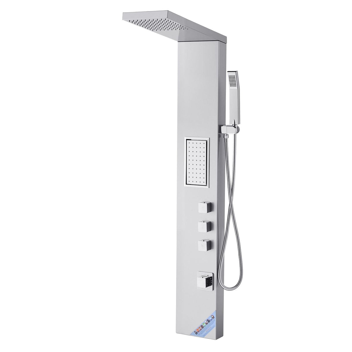 Shower Panel Tower System with Rainfall Shower Head, 53 in Brushed Stainless Steel Shower Column, 3-Function Faucet, High Pressure Wall-Mount Rain Massage System, with Large Body Jet, Handheld