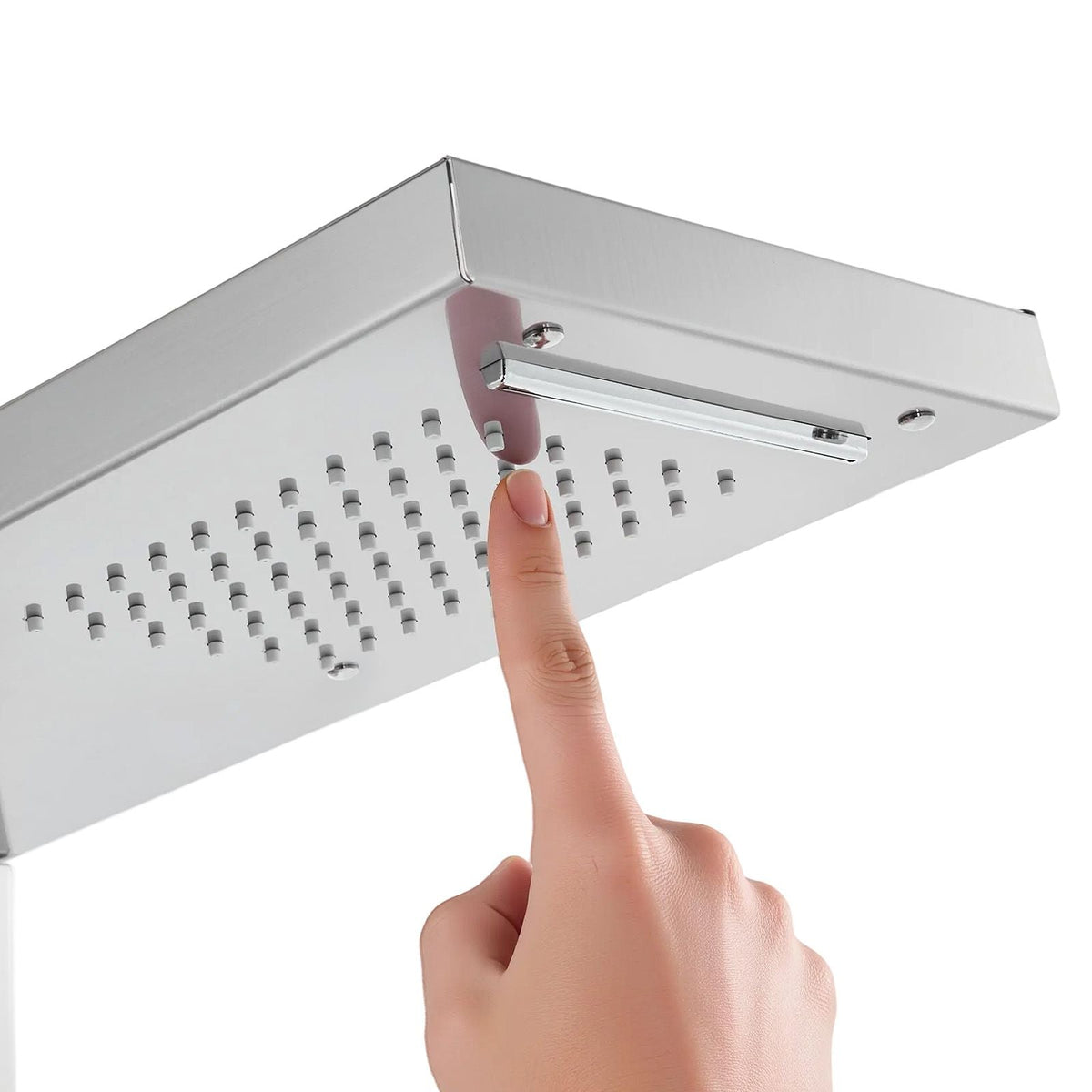 Shower Panel Tower System with Rainfall Waterfall Shower Head, 53 in Brushed Stainless Steel Shower Column, 5-Function Faucet, Wall-Mount Rain Massage System with 2 Body Jet, Handheld, Tub Spout