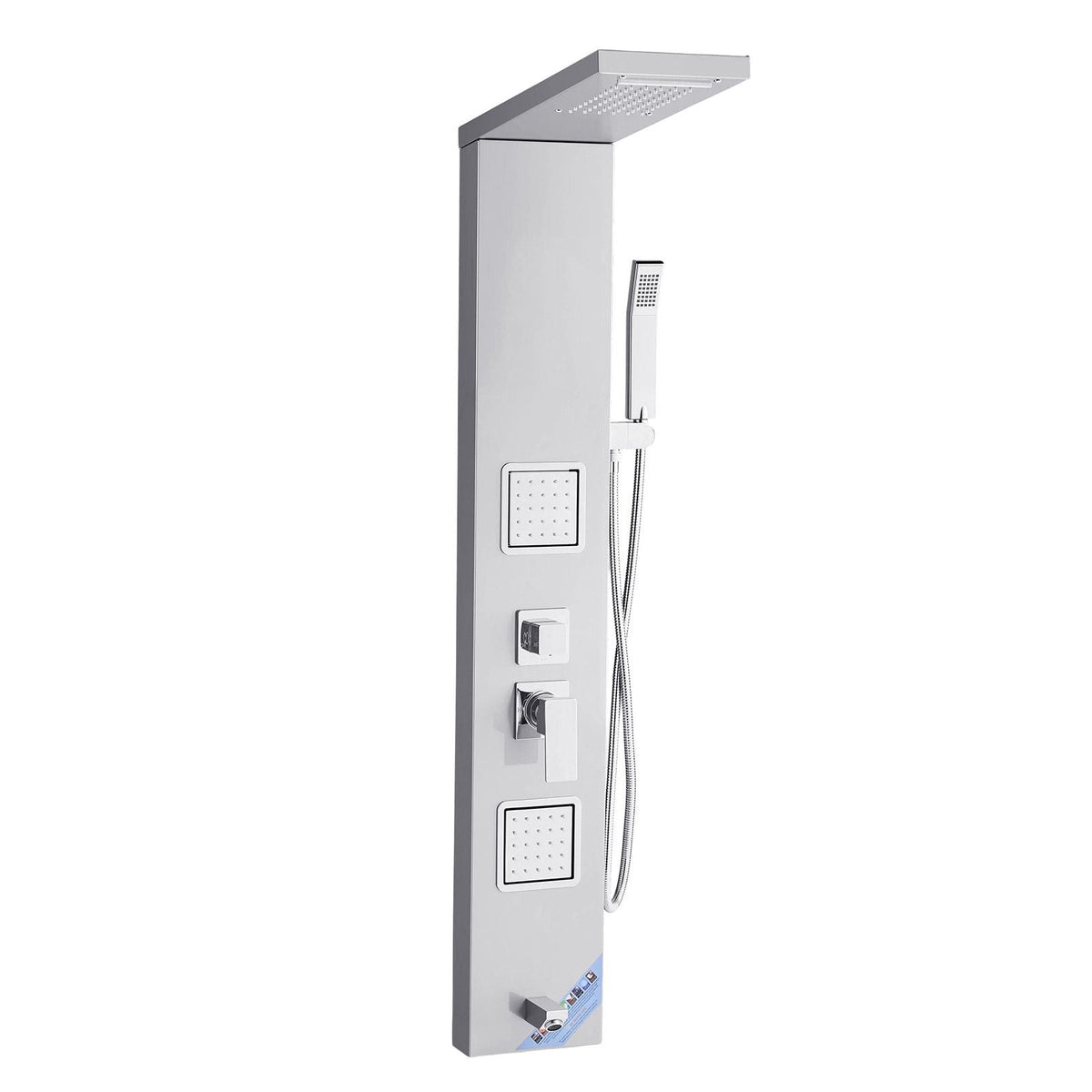 Shower Panel Tower System with Rainfall Waterfall Shower Head, 53 in Brushed Stainless Steel Shower Column, 5-Function Faucet, Wall-Mount Rain Massage System with 2 Body Jet, Handheld, Tub Spout
