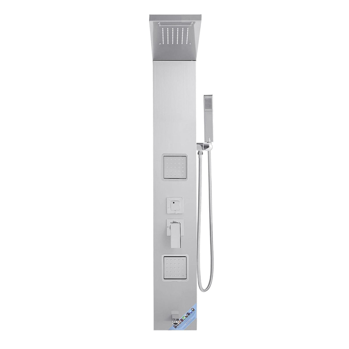 Shower Panel Tower System with Rainfall Waterfall Shower Head, 53 in Brushed Stainless Steel Shower Column, 5-Function Faucet, Wall-Mount Rain Massage System with 2 Body Jet, Handheld, Tub Spout