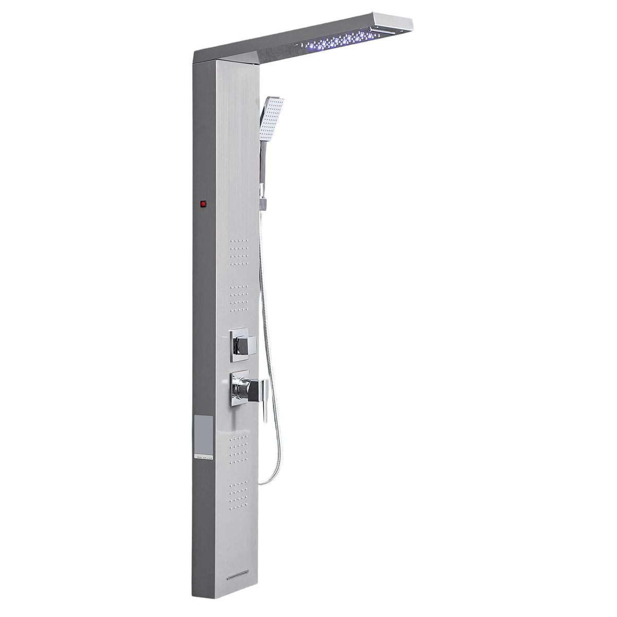 Shower Panel Tower System with Rainfall Waterfall Shower Head, LED, 53 in Brushed Stainless Steel Shower Column, 5-Function Faucet, Wall-Mount Rain Massage System, with Handheld and Tub Spout
