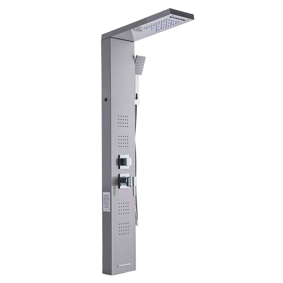 Shower Panel Tower System with Rainfall Waterfall Shower Head, LED, 53 in Brushed Stainless Steel Shower Column, 5-Function Faucet, Wall-Mount Rain Massage System, with Handheld and Tub Spout