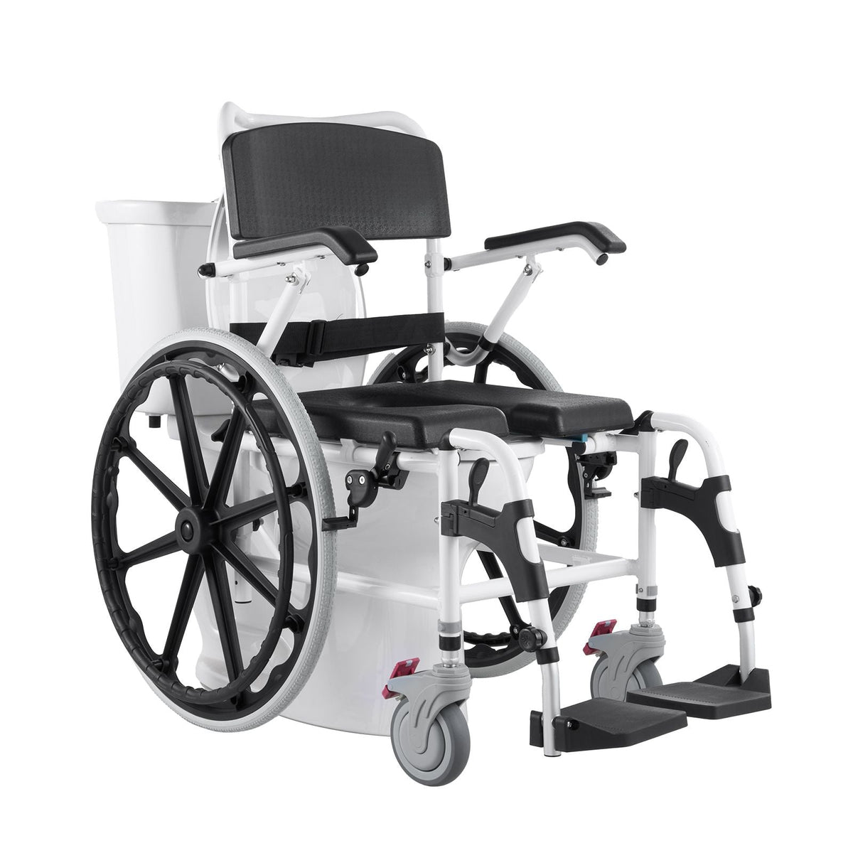 Shower Wheelchair, 17.5in Width Aluminum Alloy Bathroom Wheelchair for Inside Shower, Adjustable Rolling Shower Chair w/ Brake for Disabled Adult, 300 lbs Capacity Shower Commode Transport Chair