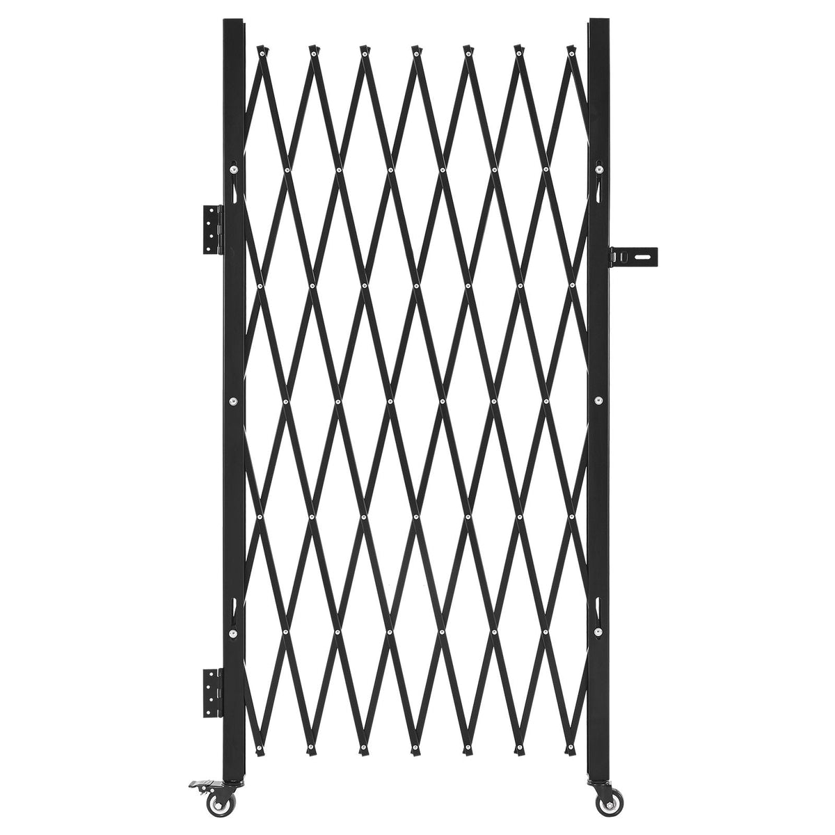 Single Folding Security Gate, Lockable Scissor Gate with 360° Swivel Casters, Outdoor Barricade Steel Retractable Gates, for Entry Security, Garage, Warehouse & Pool, 70.87 x 63.39 in (W x H)