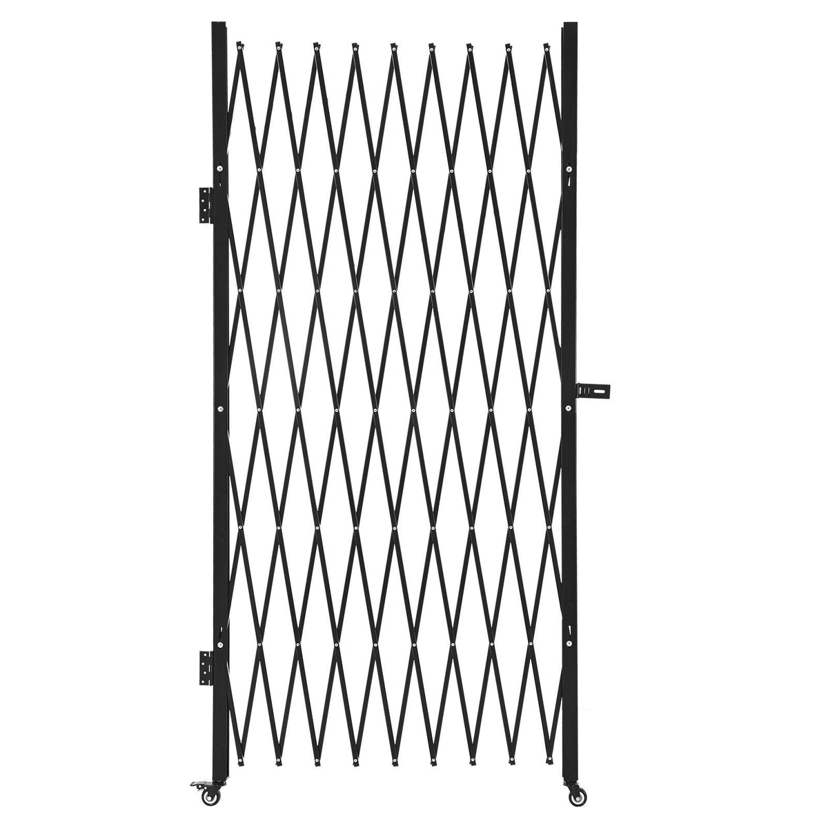 Single Folding Security Gate, Lockable Scissor Gate with 360° Swivel Casters, Outdoor Barricade Steel Retractable Gates, for Entry Security, Garage, Warehouse & Pool, 86.61 x 86.81 in (W x H)