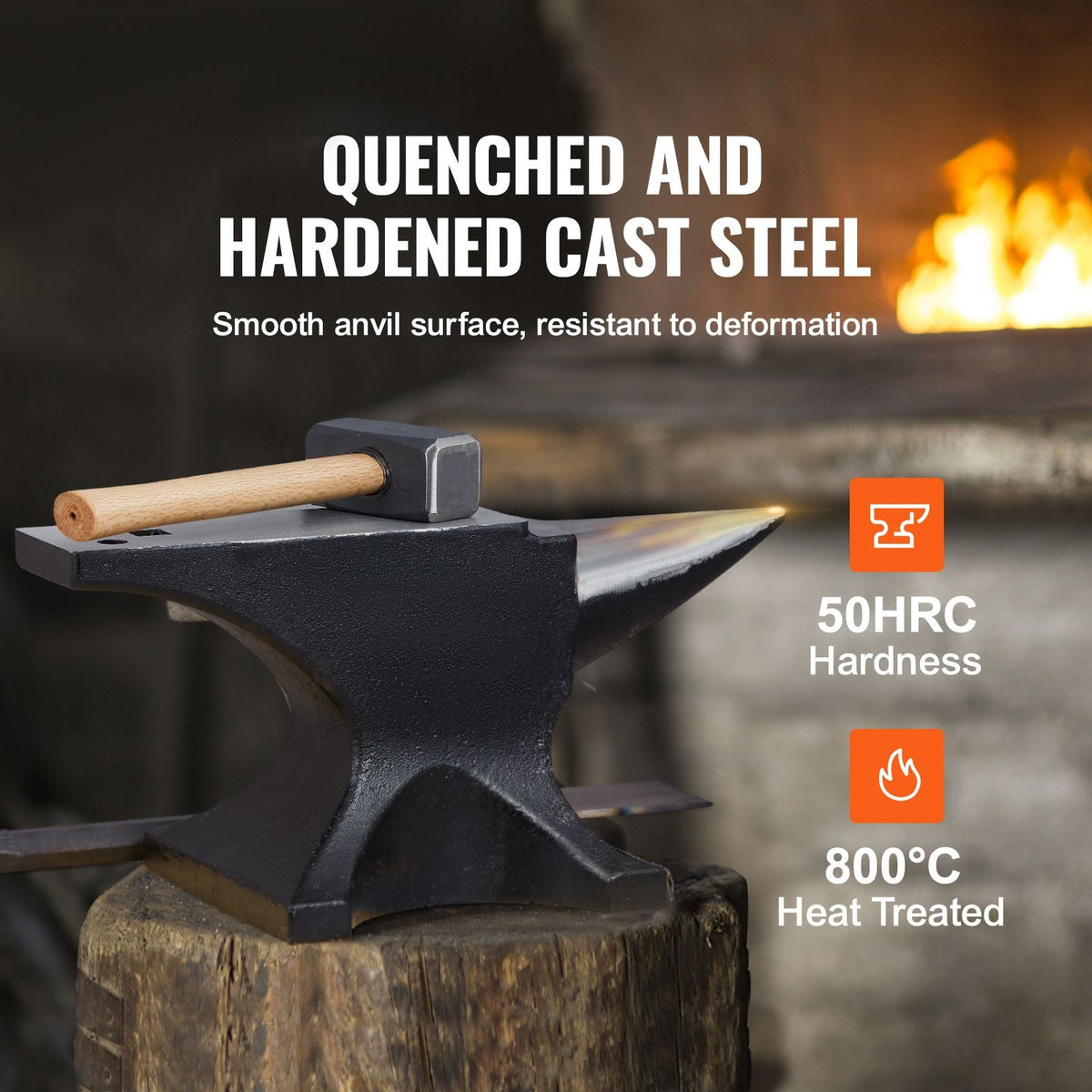 Single Horn Anvil, 66Lbs Cast Steel Anvil, High Hardness Rugged Round Horn Anvil Blacksmith, with Round and Square Hole, Large Countertop and Stable Base, Metalsmith Tool for Bending and Shaping
