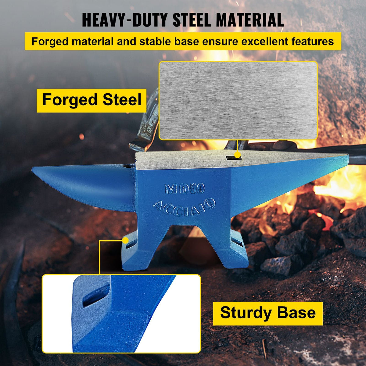 Single Horn Anvil Cast Steel Anvil Blacksmith for Sale Forge Steel Tools with Round and Square Hole and Equipment Anvil Rugged Blacksmith Jewelers Durable and Robust Metal Working Tool 105Lbs