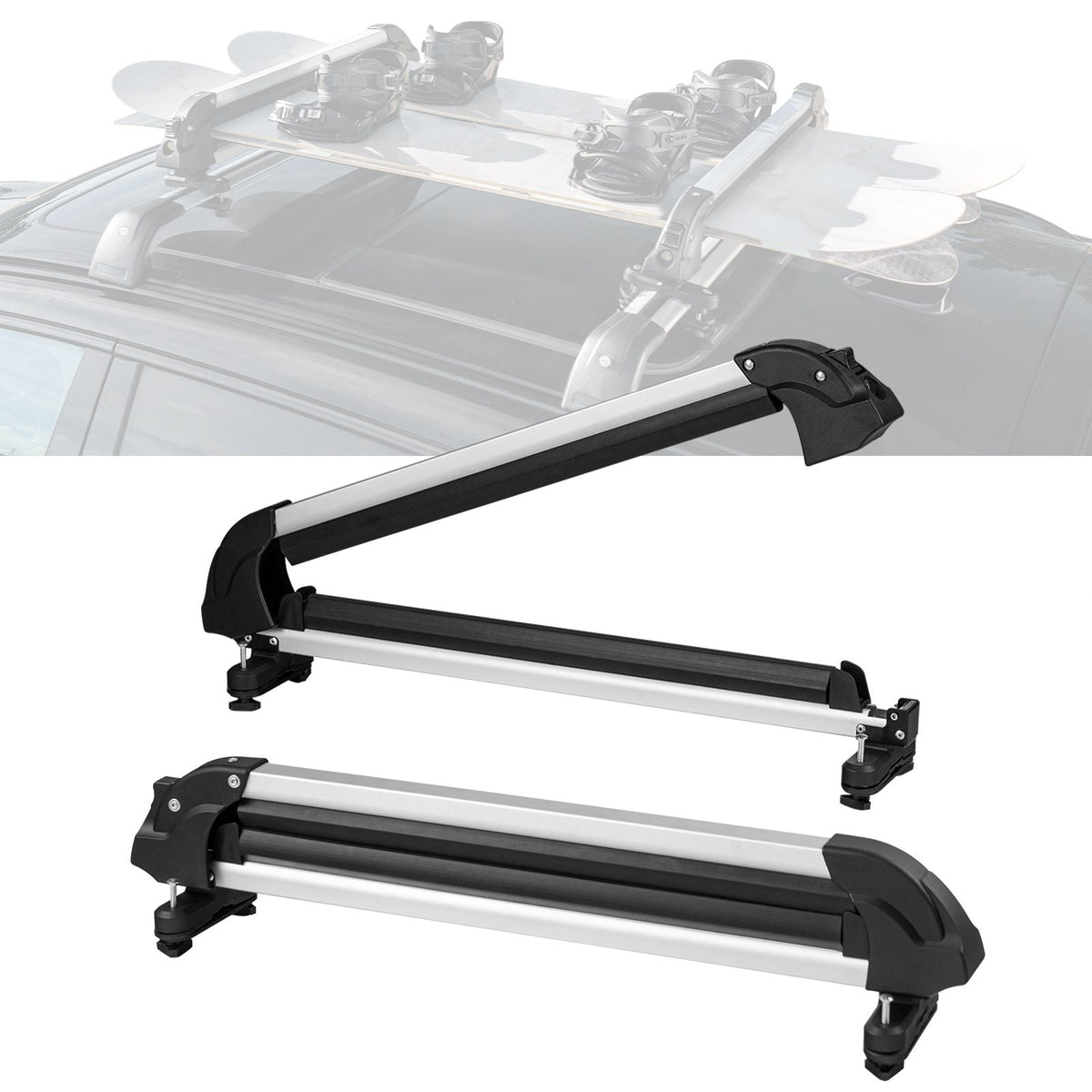 Ski and Snowboard Roof Rack, 31.7-Inch Universal Ski Rack for Car Roof Fit Most Crossbars, Carry up to 6 Pairs of Skis or 4 Snowboards, Aluminum Snowboard Ski Rack with Lock & Rubber Padding
