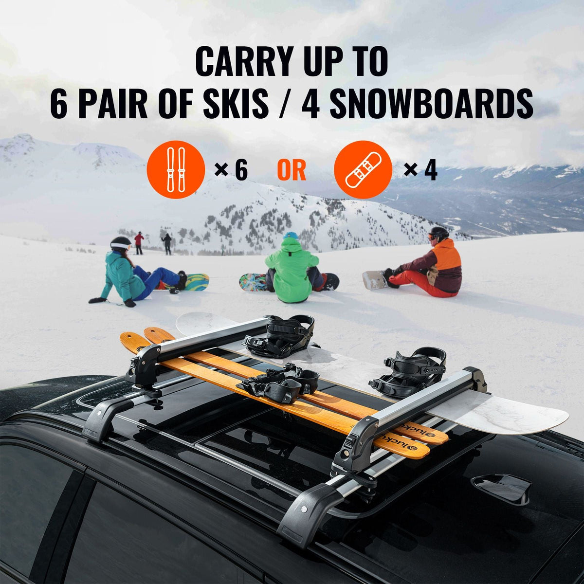 Ski and Snowboard Roof Rack, 31.7-Inch Universal Ski Rack for Car Roof Fit Most Crossbars, Carry up to 6 Pairs of Skis or 4 Snowboards, Aluminum Snowboard Ski Rack with Lock & Rubber Padding