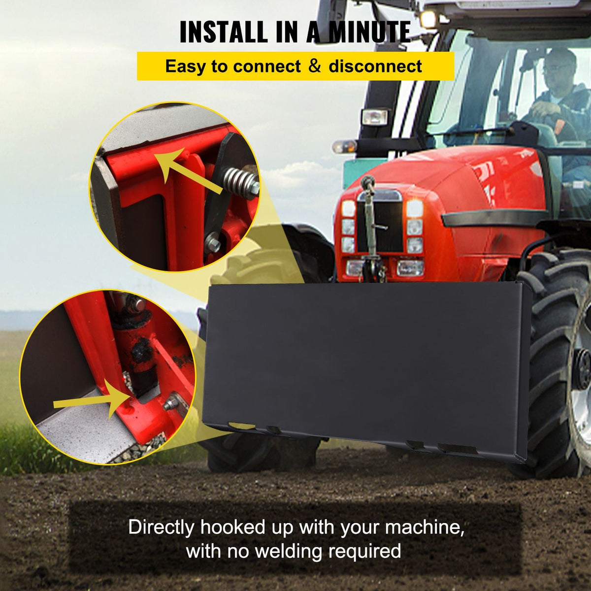Skid Steer Attachment 3/8in Skid Steer Quick Attach Plate 85LBS Skidsteer Attachment 18.5\" Height Quick Attach Skid Steer Attachments for Buckets, Plows, Forks