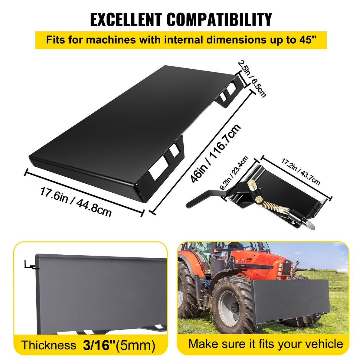 Skid Steer Attachment 3/8in Skid Steer Quick Attach Plate 85LBS Skidsteer Attachment 18.5\" Height Quick Attach Skid Steer Attachments for Buckets, Plows, Forks
