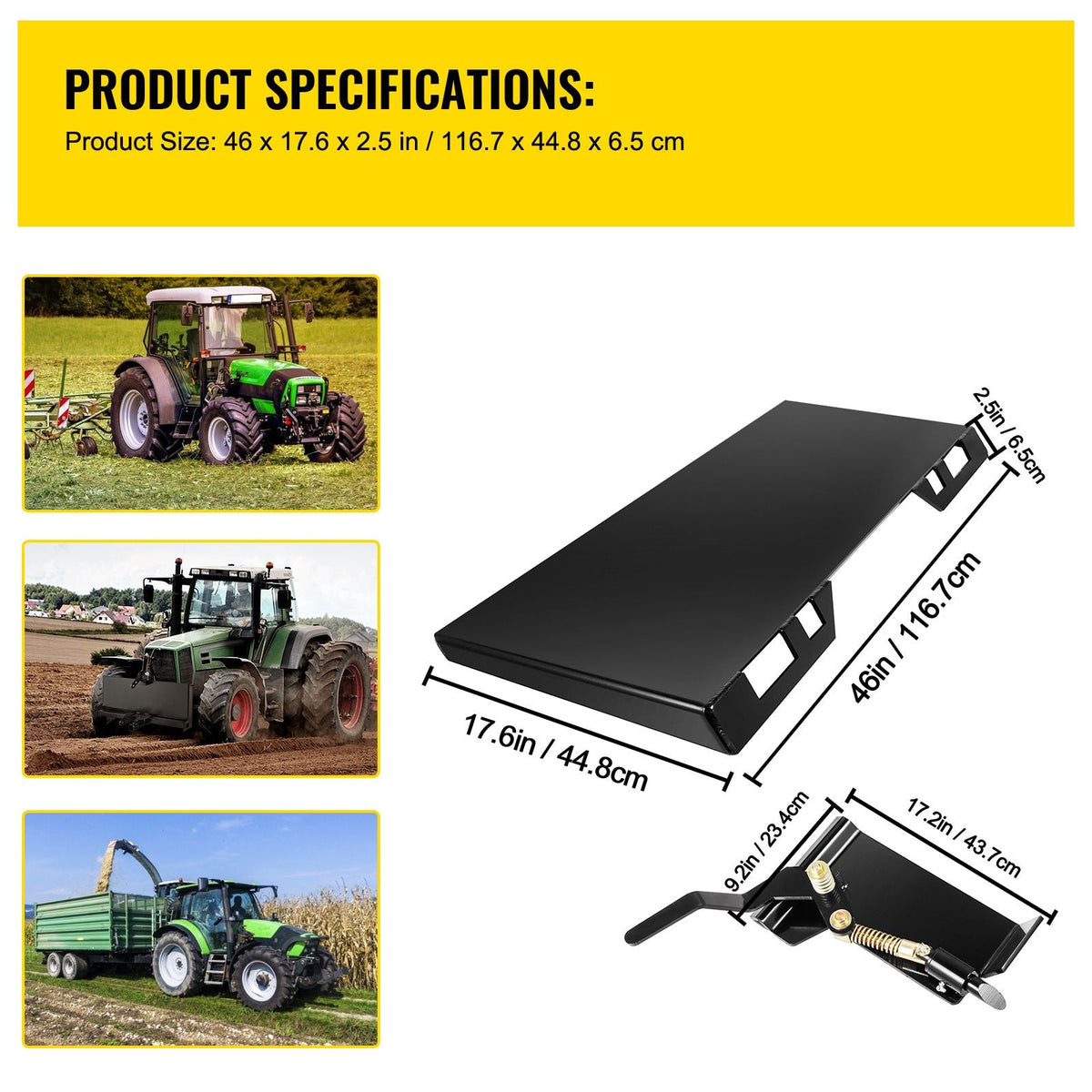 Skid Steer Attachment 3/8in Skid Steer Quick Attach Plate 85LBS Skidsteer Attachment 18.5\" Height Quick Attach Skid Steer Attachments for Buckets, Plows, Forks
