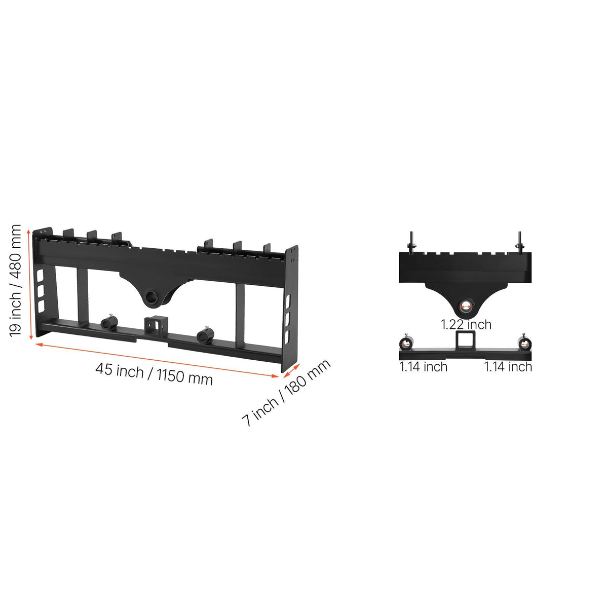 Skid Steer Pallet Frame, 4000 lbs Rated Load Capacity, 45-inch Pallet Fork Frame Attachments with 2-inch Hitch Receiver & Spear Sleeves, Fit for Loaders Tractors Quick Attach Mount, Frame Only