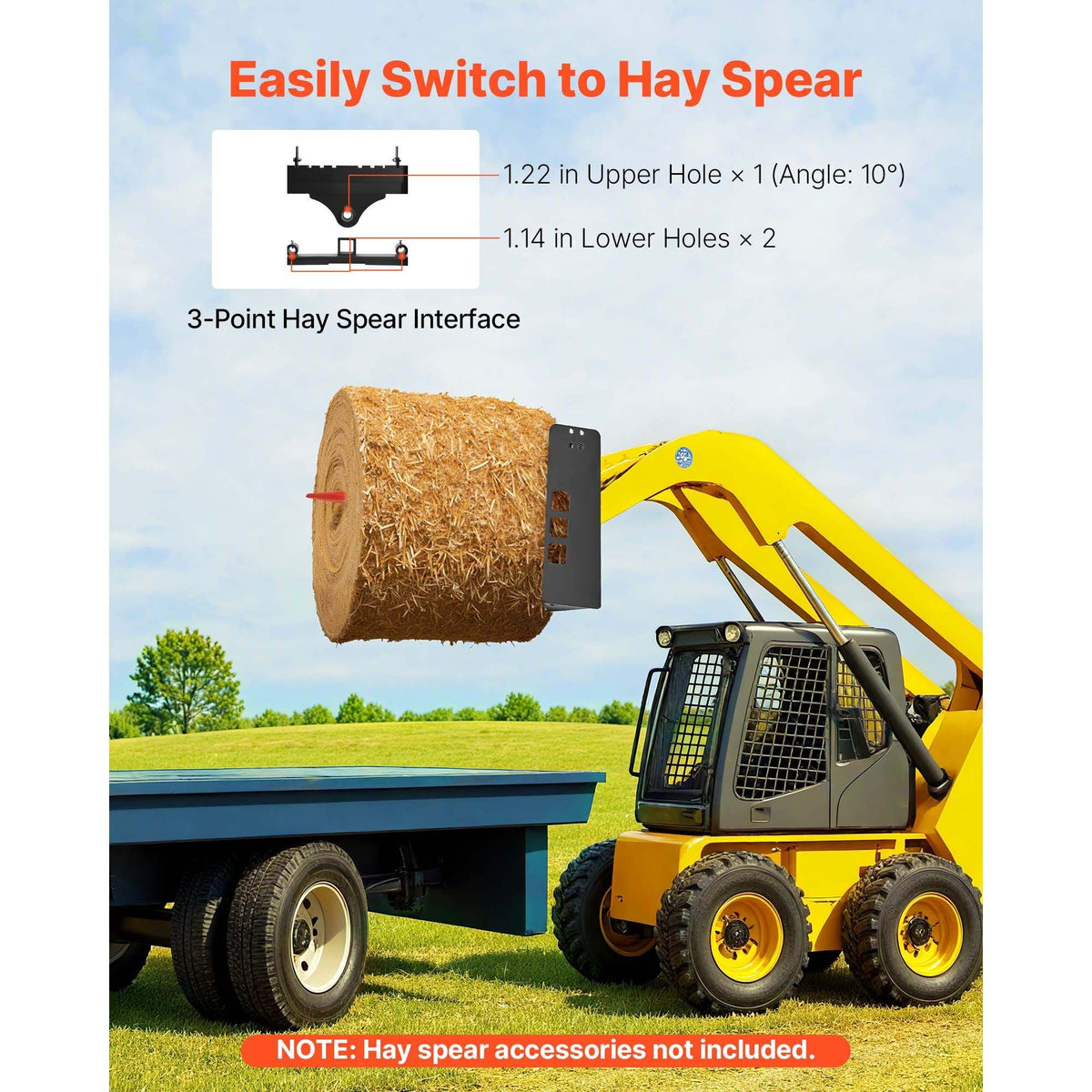 Skid Steer Pallet Frame, 4000 lbs Rated Load Capacity, 45-inch Pallet Fork Frame Attachments with 2-inch Hitch Receiver & Spear Sleeves, Fit for Loaders Tractors Quick Attach Mount, Frame Only