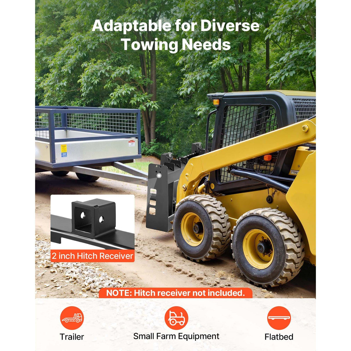 Skid Steer Pallet Frame, 4000 lbs Rated Load Capacity, 45-inch Pallet Fork Frame Attachments with 2-inch Hitch Receiver & Spear Sleeves, Fit for Loaders Tractors Quick Attach Mount, Frame Only