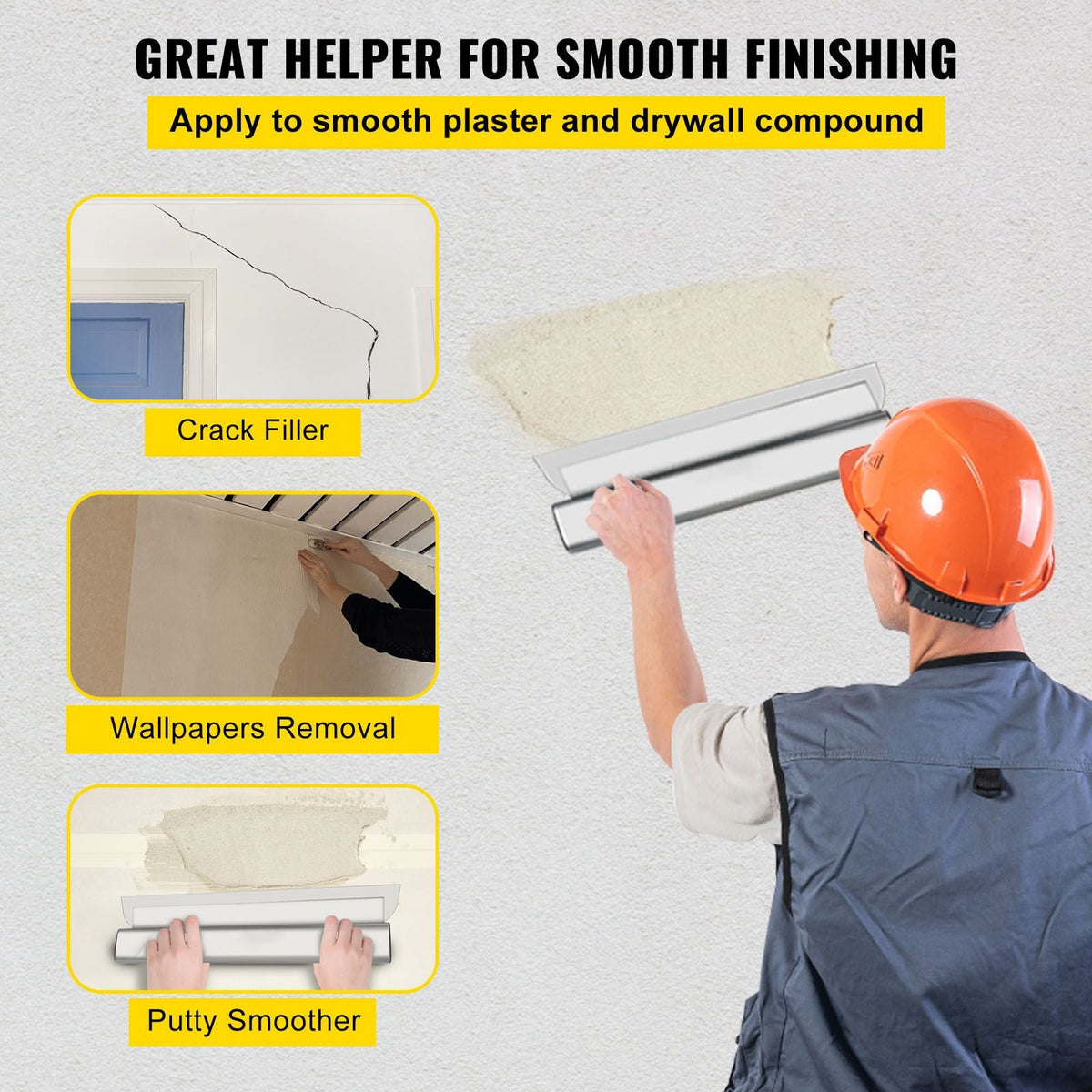 Skimming Blade,32 inch Smoothing Knife, European Stainless Steel Construction Knife, Aluminum Blade Profile Smoothing Knockdown Spatula for Gyprock/Drywall/Wall-Board