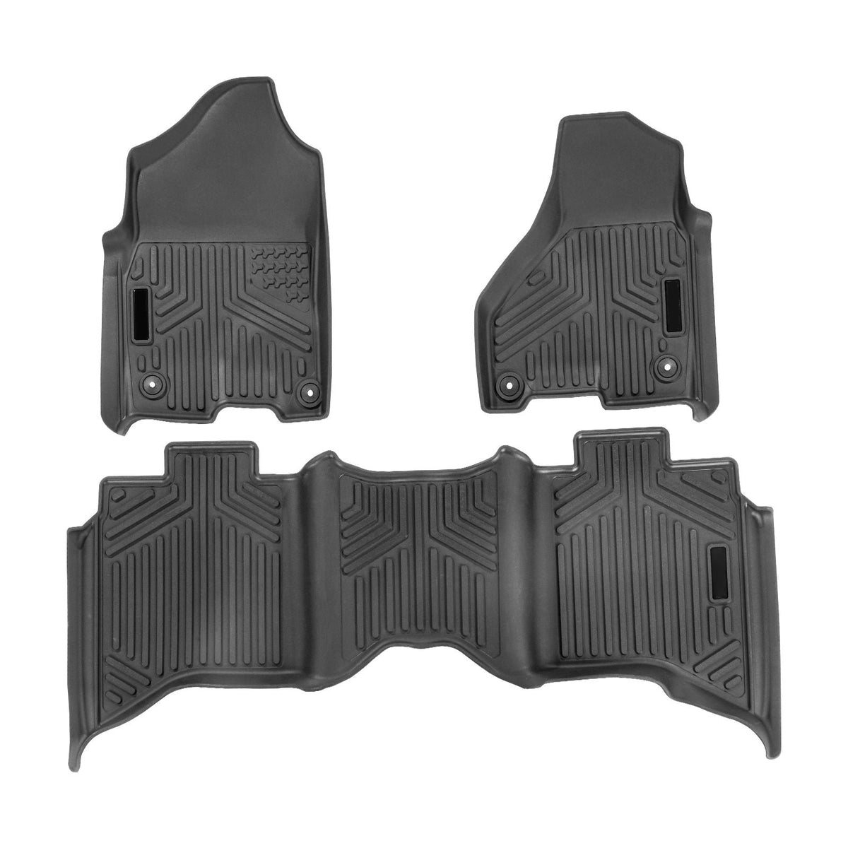 SKYSHALO Truck Floor Liners, Fits Dodge Ram 1500/2500/3500 & 1500 Classic 2013-2018/2019-2022(Crew Cab Only), Include 3 Front & Second Row Mats, Weather-Resistant TPE Custom Fit Mats for Pickup, Black