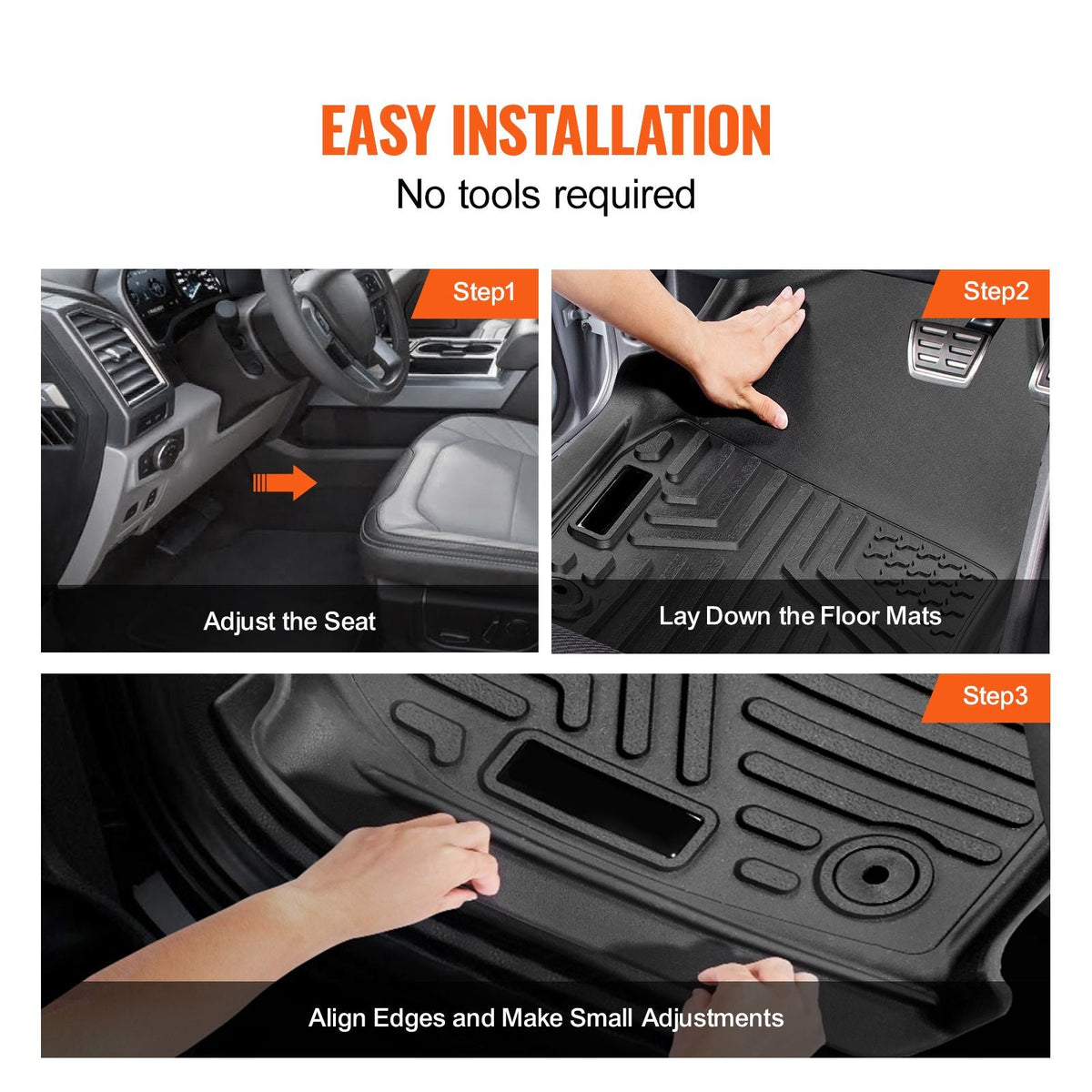 SKYSHALO Truck Floor Liners, Fits Dodge Ram 1500/2500/3500 & 1500 Classic 2013-2018/2019-2022(Crew Cab Only), Include 3 Front & Second Row Mats, Weather-Resistant TPE Custom Fit Mats for Pickup, Black