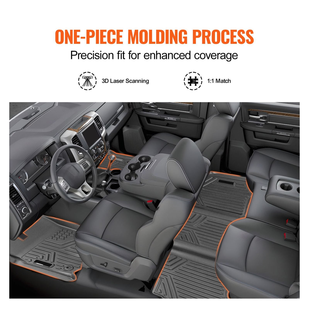 SKYSHALO Truck Floor Liners, Fits Dodge Ram 1500/2500/3500 & 1500 Classic 2013-2018/2019-2022(Crew Cab Only), Include 3 Front & Second Row Mats, Weather-Resistant TPE Custom Fit Mats for Pickup, Black