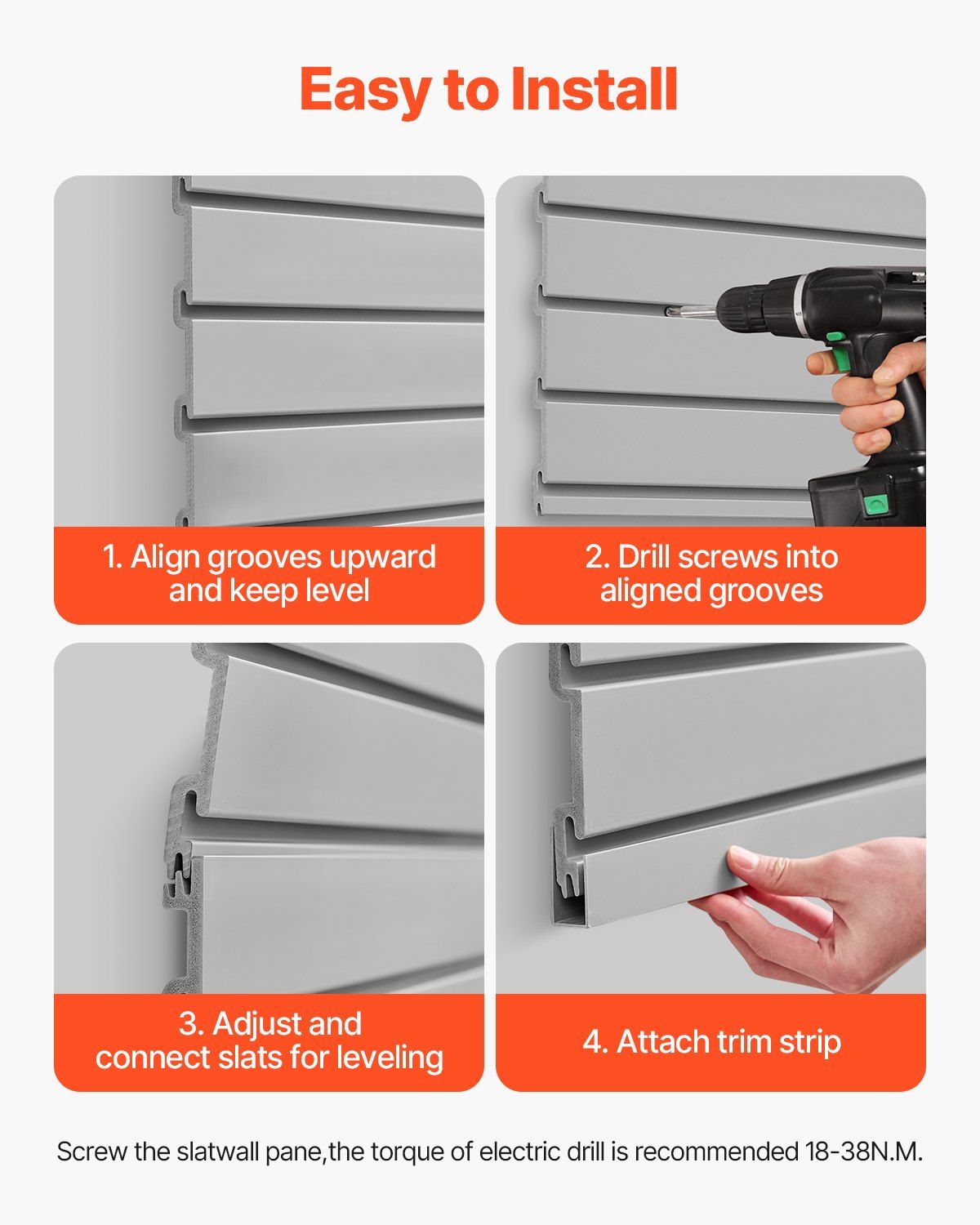 Slat Wall Paneling, 2 x 4 ft, PVC Garage Slatwall with Modular Design, Grey Slat Wall Easy-to-Install Adjustable Slatwall Panel with Coupling Structure & DIY Cutting, Fits for Storage & Display