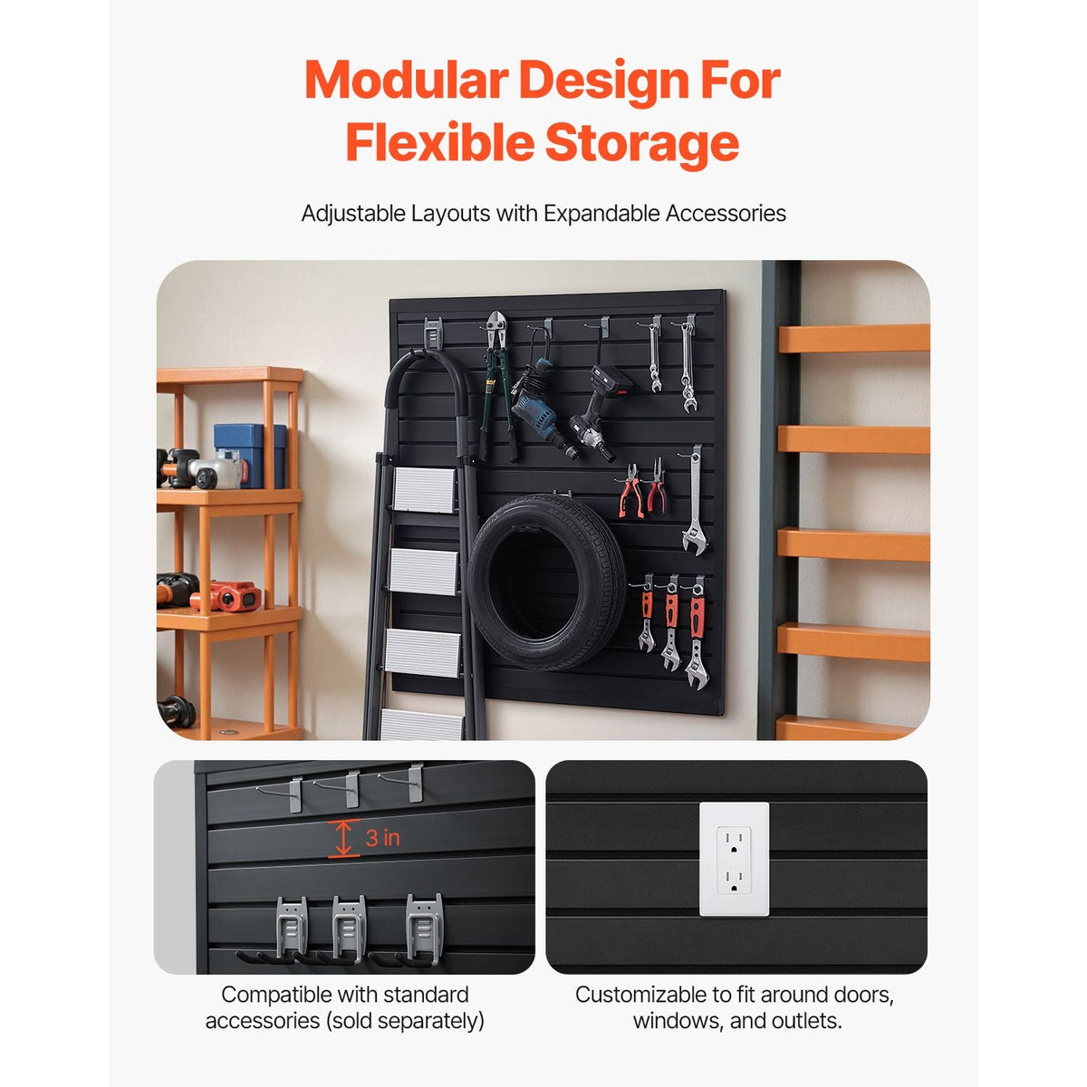 Slat Wall Paneling, 4 x 4 ft, PVC Garage Slatwall with Modular Design, Black Slat Wall Easy-to-Install Adjustable Slatwall Panel with Coupling Structure & DIY Cutting, Fits for Storage & Display