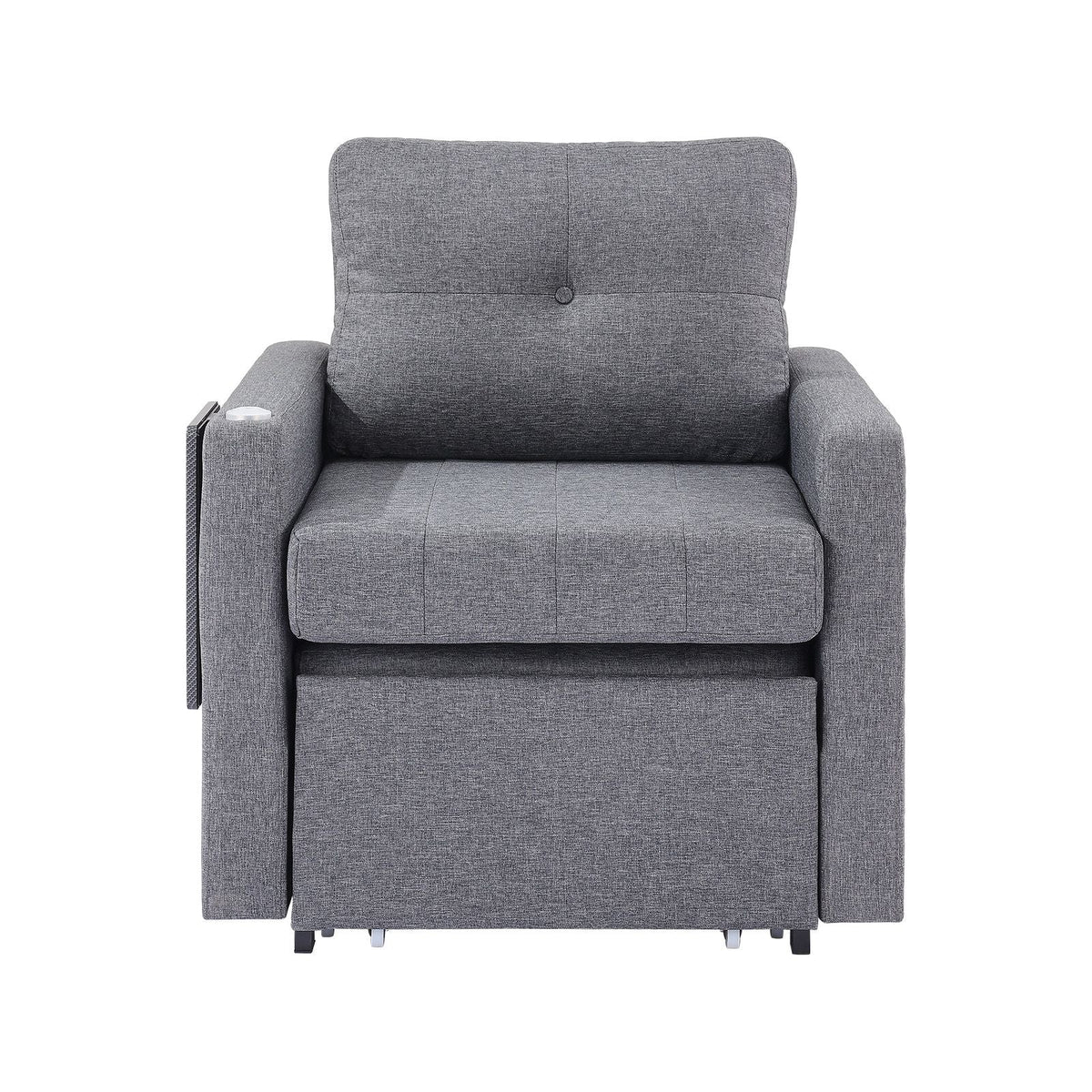 Sleeper Sofa Bed, Convertible Sleeper Bed with Side Pocket, Pillow, Armrest and Desk Board, 5 Adjustable Angles Backrest, Single Pull Out Sofa Couch with 2 Wheels and Bottom Storage, Gray