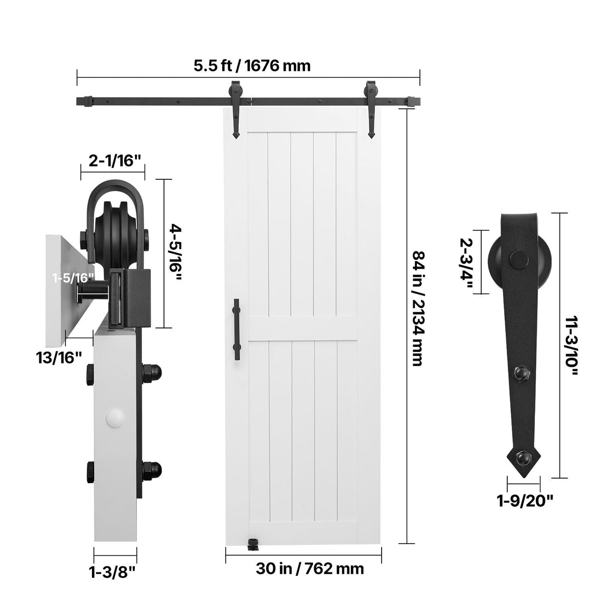Sliding Barn Door, 30 x 84 inch, High-Strength MDF Panel, Barn Door with Hardware Kit, Water-Proof PVC Surface, Easy to Install, H-Frame, Smoothly and Quietly Sliding for Living Room, Bathroom