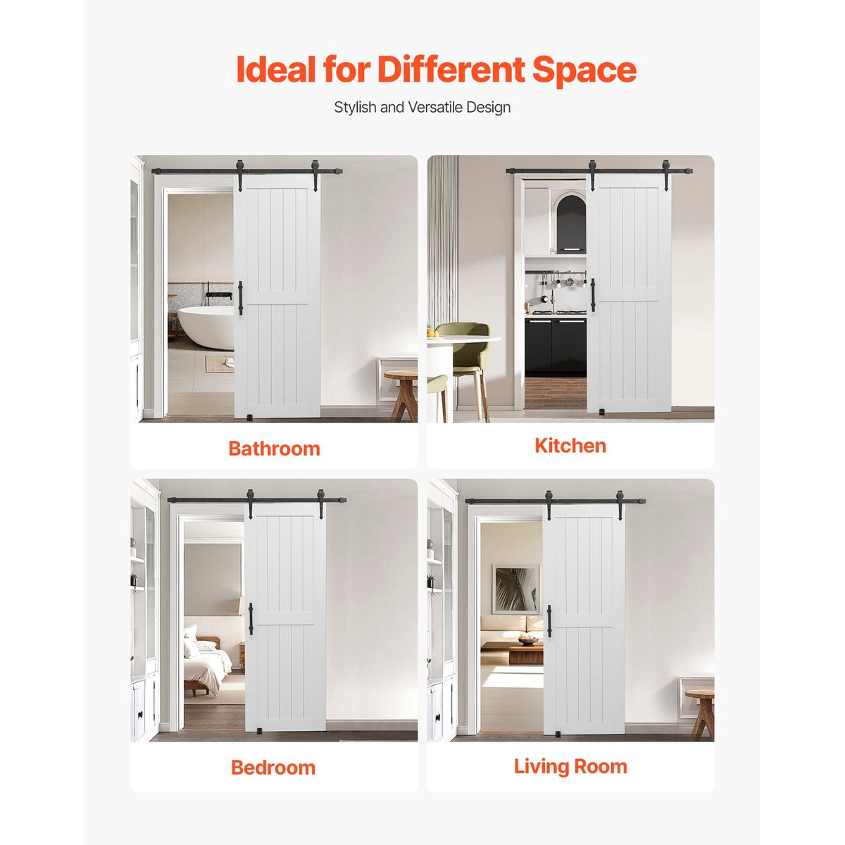 Sliding Barn Door, 30 x 84 inch, High-Strength MDF Panel, Barn Door with Hardware Kit, Water-Proof PVC Surface, Easy to Install, H-Frame, Smoothly and Quietly Sliding for Living Room, Bathroom