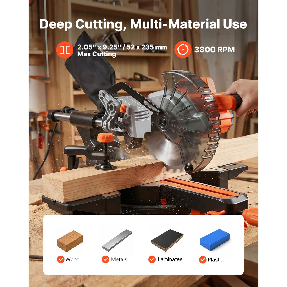 Sliding Compound Miter Saw, 7-1/4 inch Blade, DC 18.5V Cordless Miter Saw, with LED Precision Alignment, Adjustable Angles, Battery and Charger Included, for Cutting Wood, Metals, Laminates