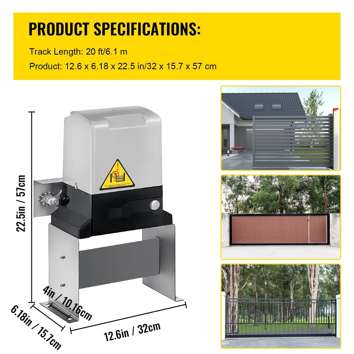 Sliding Gate Opener, AC1400 3100LBS, with 2 Remote Controls, Gate Operator Hardware Kit for Security, Move Speed 43ft Per Min, Electric Rolling Driveway Slide Gate Motor