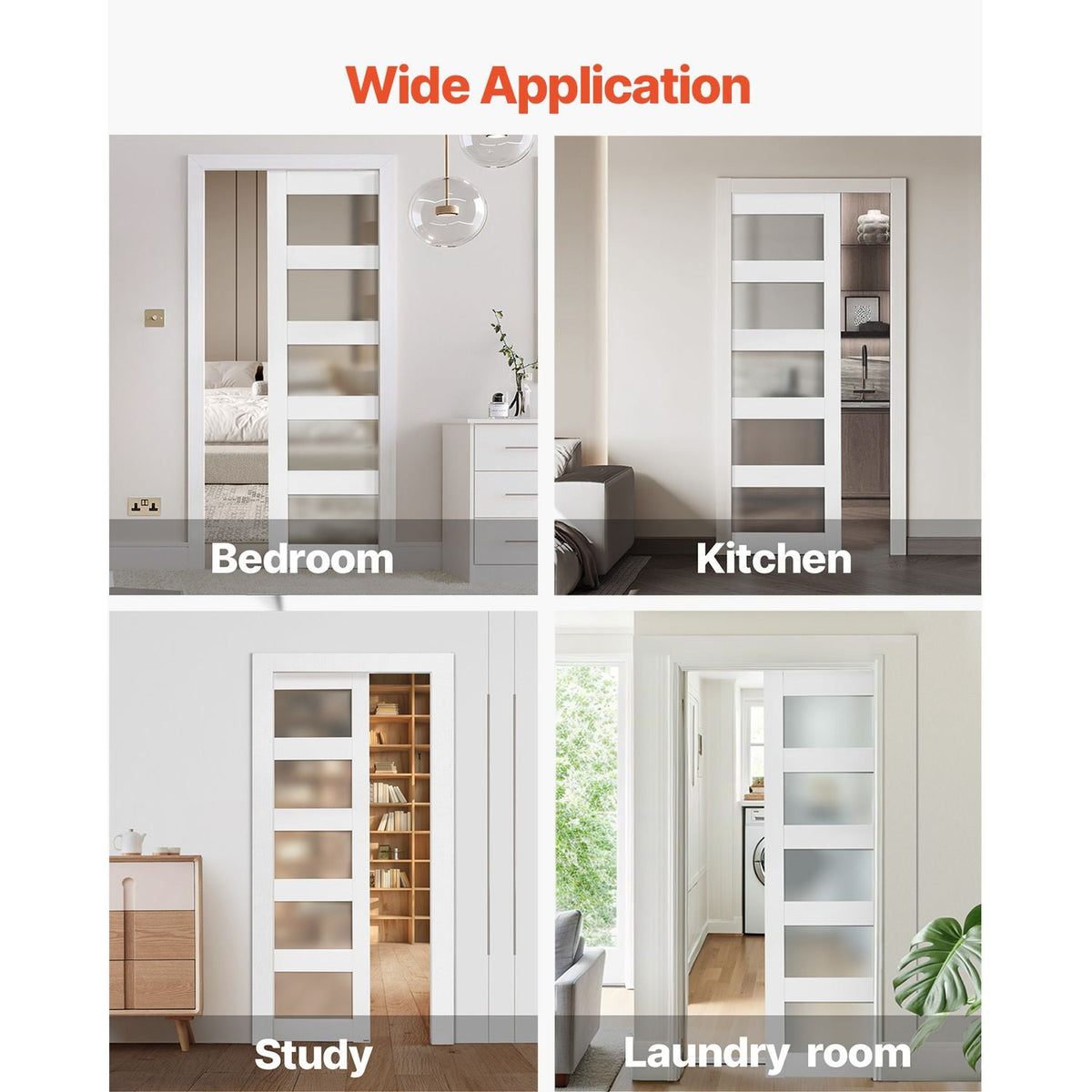 Sliding Pocket Door, 30" x 80", 5-Lite Frosted Glass Single Sliding Door with Hardware Kit, Sturdy Solid Wood & MDF Pocket Doors Slab with Waterproof Surface for Bedroom Kitchen Study Room
