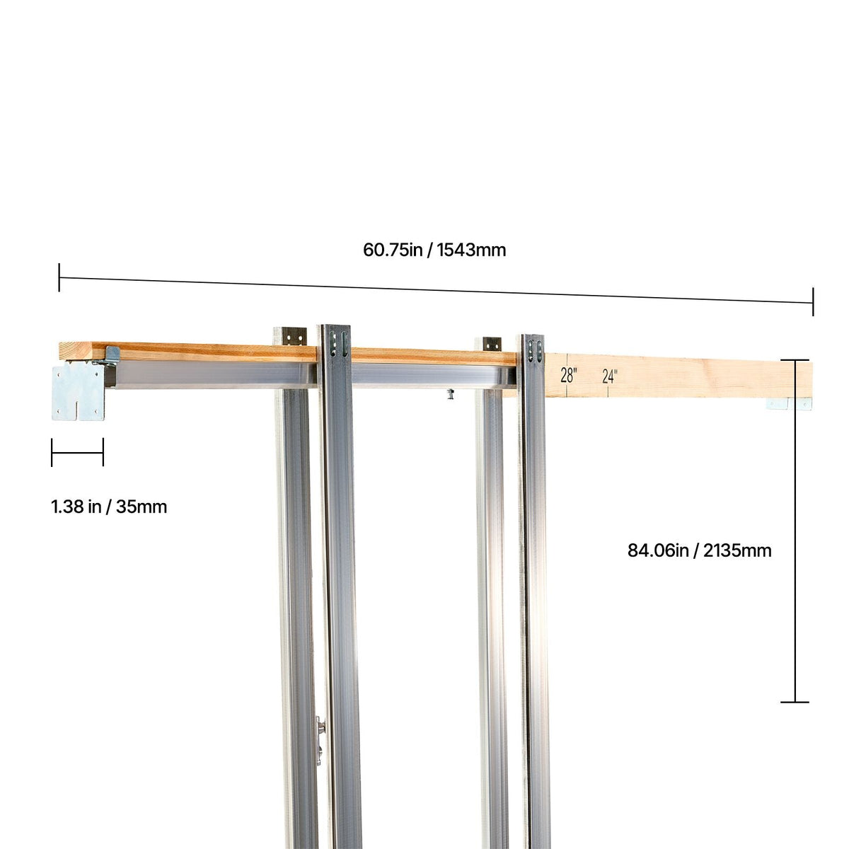 Sliding Pocket Door, 30" x 80", 5-Lite Frosted Glass Single Sliding Door with Hardware Kit, Sturdy Solid Wood & MDF Pocket Doors Slab with Waterproof Surface for Bedroom Kitchen Study Room