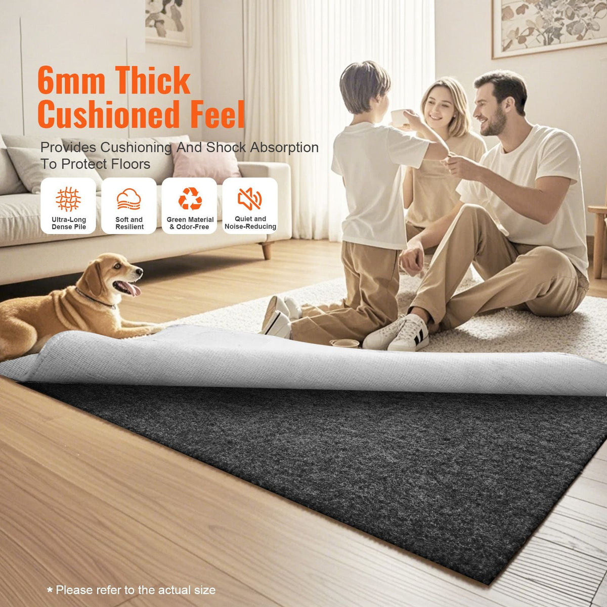 - Slip-Resistant Rug Pad - Protective Cushioning Carpet Pad - 5' x 8' - 1/4"Thick - Dual Surface - Polyester Felt + Latex - Gray - 3-4m² Area Carpet Padding Rug Cushion Safe for All Floors