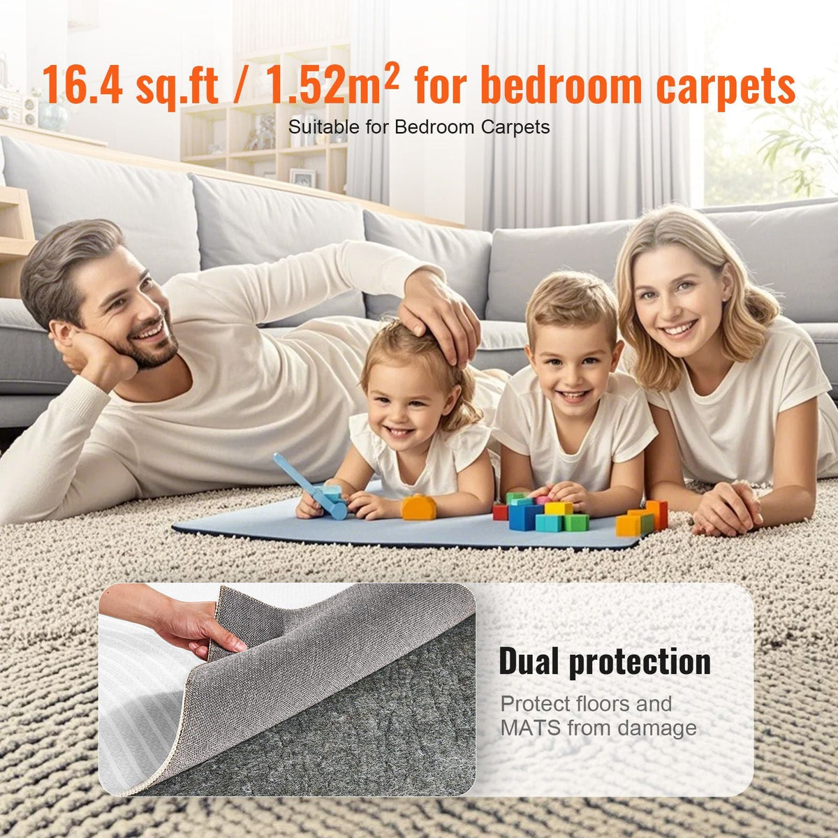 - Slip-Resistant Rug Pad - Protective Cushioning Carpet Pad - 5' x 8' - 1/4"Thick - Dual Surface - Polyester Felt + Latex - Gray - 3-4m² Area Carpet Padding Rug Cushion Safe for All Floors