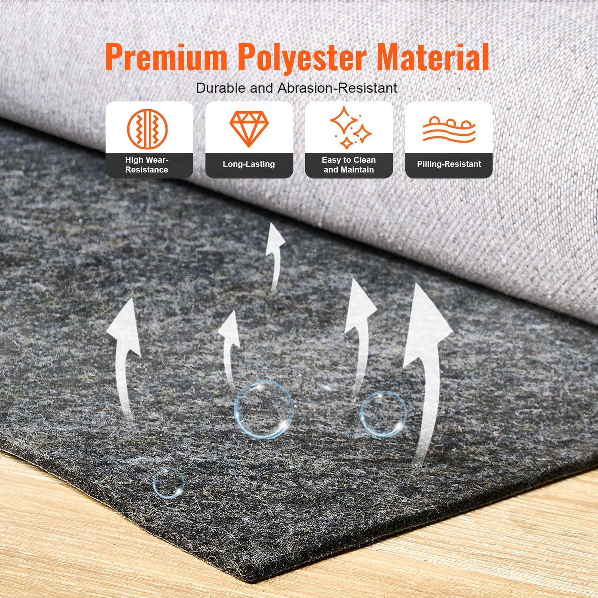 - Slip-Resistant Rug Pad - Protective Cushioning Carpet Pad - 8' x 10' - 1/4"Thick - Dual Surface - Polyester Felt + Latex - Gray - 7-8m² Area Carpet Padding Rug Cushion Safe for All Floors