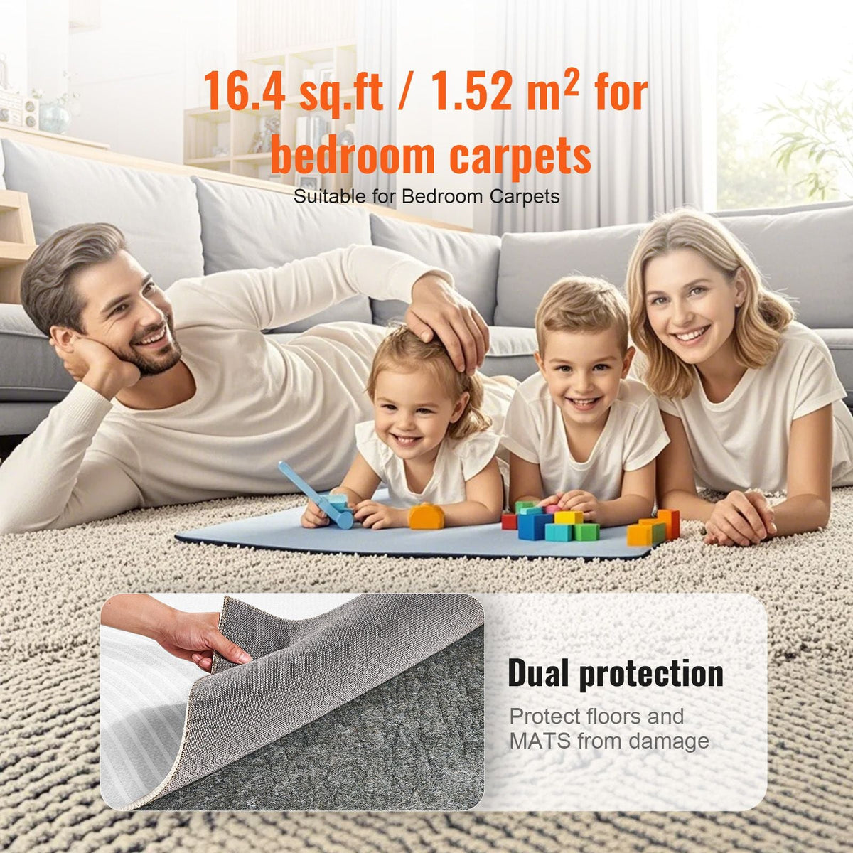 - Slip-Resistant Rug Pad - Protective Cushioning Carpet Pad - 9' x 12' - 1/4"Thick - Dual Surface - Polyester Felt + Latex - Gray - 10-11m² Area Carpet Padding Rug Cushion Safe for All Floors