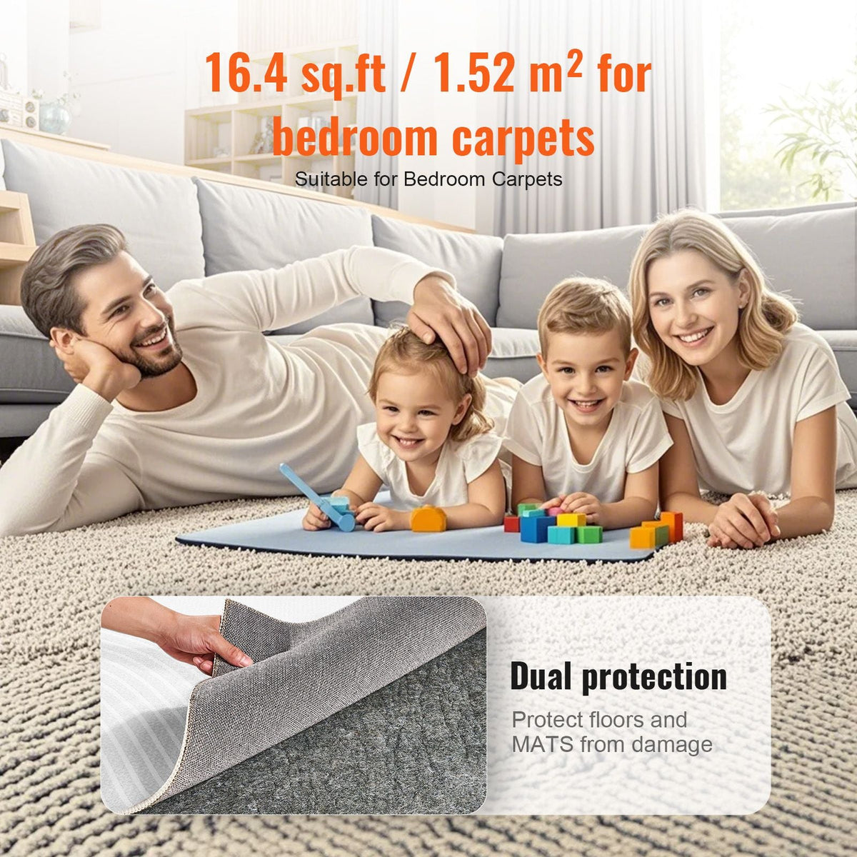 Slip-Resistant Rug Pad, Protective Cushioning Carpet Pad, 2'x8' (7.87' Actual) - 1/4"Thick - Dual Surface - Polyester Felt + Latex, 1-2 m2 Area Carpet Padding Rug Cushion Safe, Grey