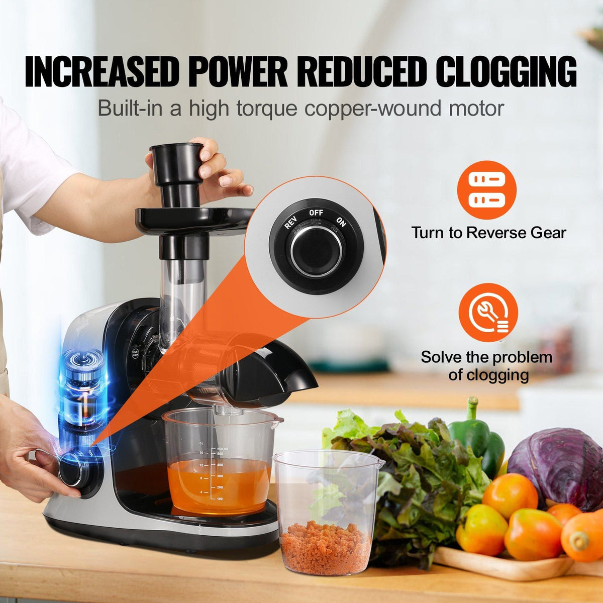 Slow Masticating Juicer, Cold Press Juicer Machine with Reverse Function, Quiet Motor Slow Juicer, Juice Extractor Maker Easy to Clean with Brush, for High Nutrient Fruits Vegetables