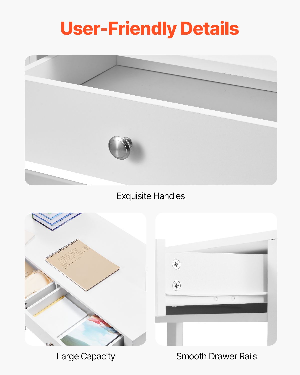 Small Desk with Drawers, Kids Desk for Bedroom, Modern Simple Study Table for Drawing, Reading, Writing, Rectangle MDF Furniture Study Storage Table for Home, Office, White