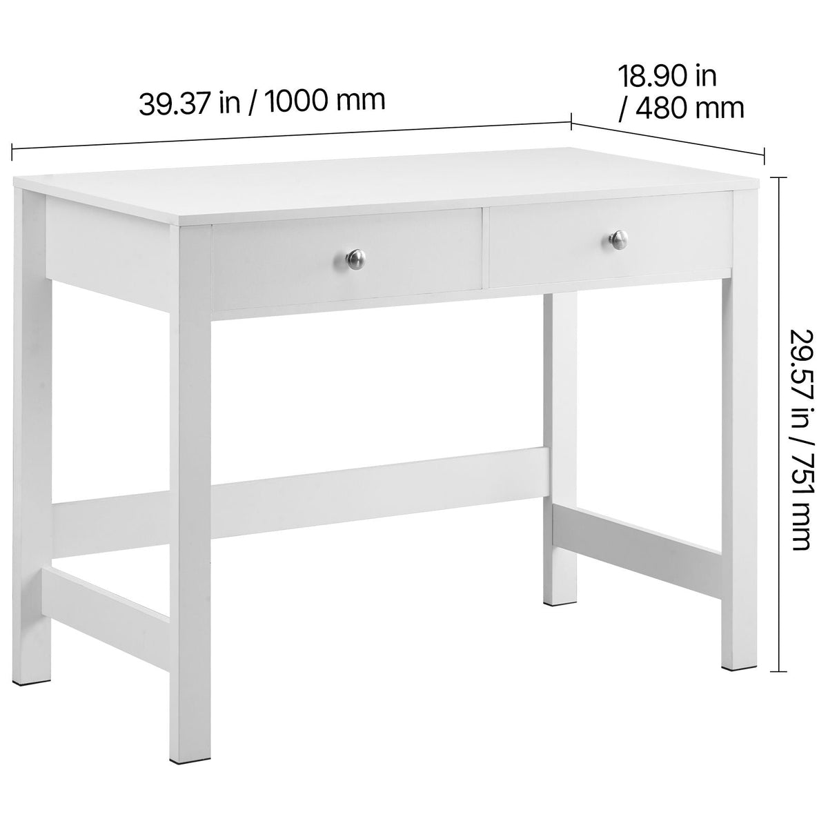 Small Desk with Drawers, Kids Desk for Bedroom, Modern Simple Study Table for Drawing, Reading, Writing, Rectangle MDF Furniture Study Storage Table for Home, Office, White