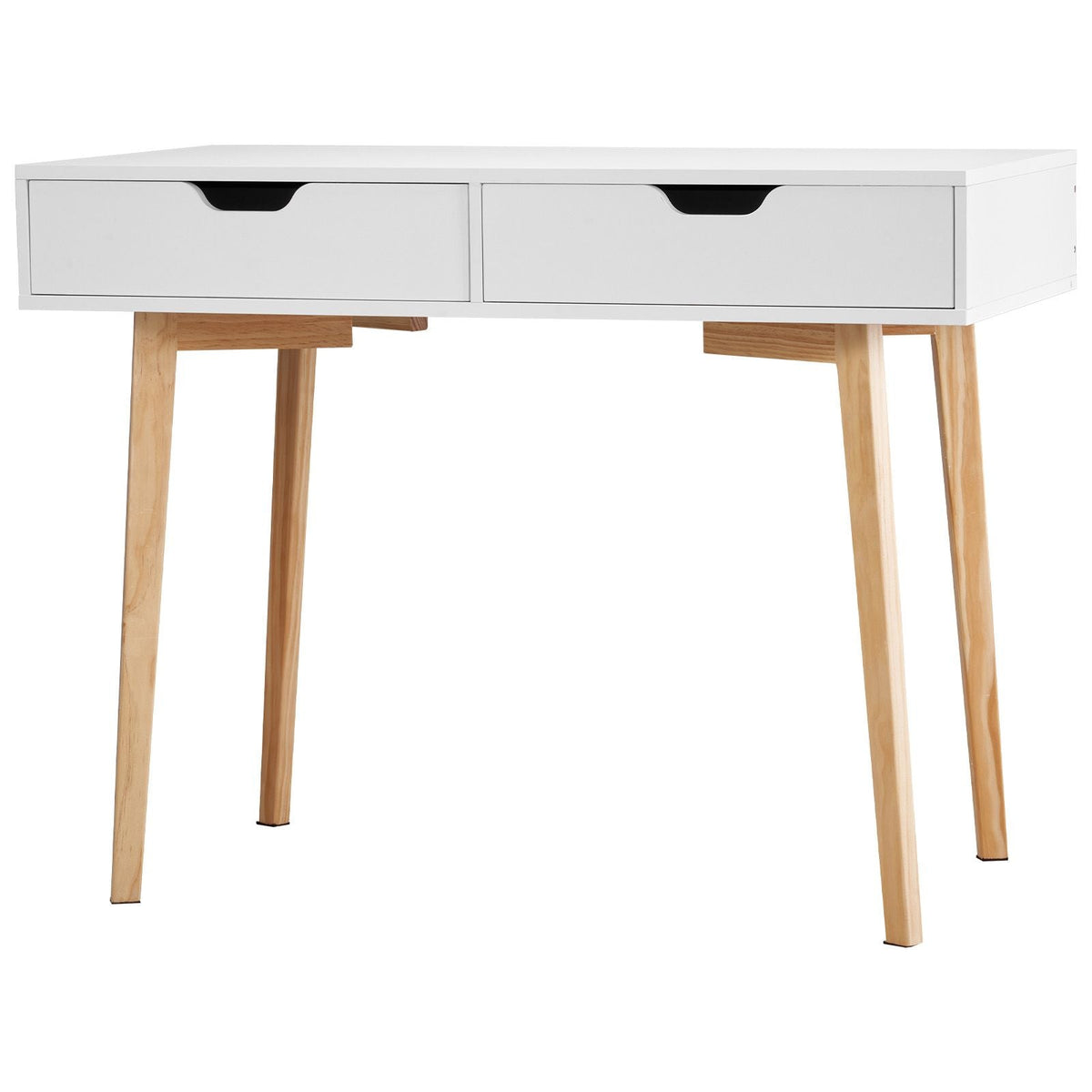 Small Desk with Drawers, Kids Desk for Bedroom, Wooden Simple Study Table for Drawing, Reading, Writing, Rectangle MDF Furniture Study Storage Table for Home, Office, White + Wood