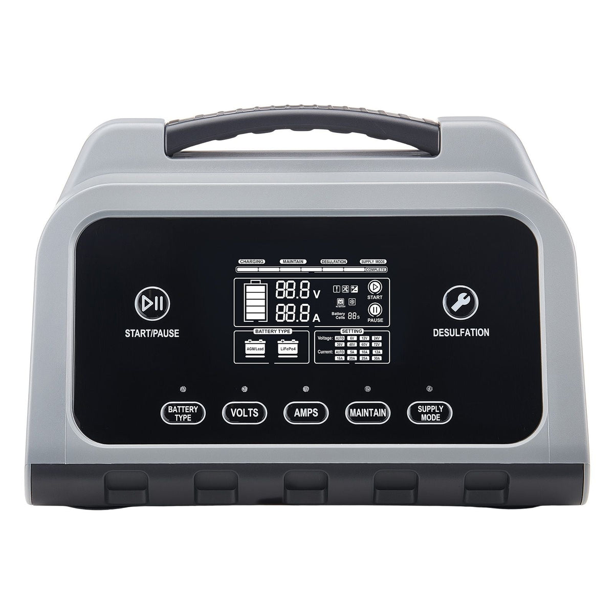 Smart Battery Charger, 20A, 6V 12V 24V Lithium LiFePO4 Lead-Acid (Gel/AGM) Car Battery Charger, with LCD Display, Trickle Charging Maintainer Desulfator, for Car, Boat, Motorcycle, Lawn Mowers