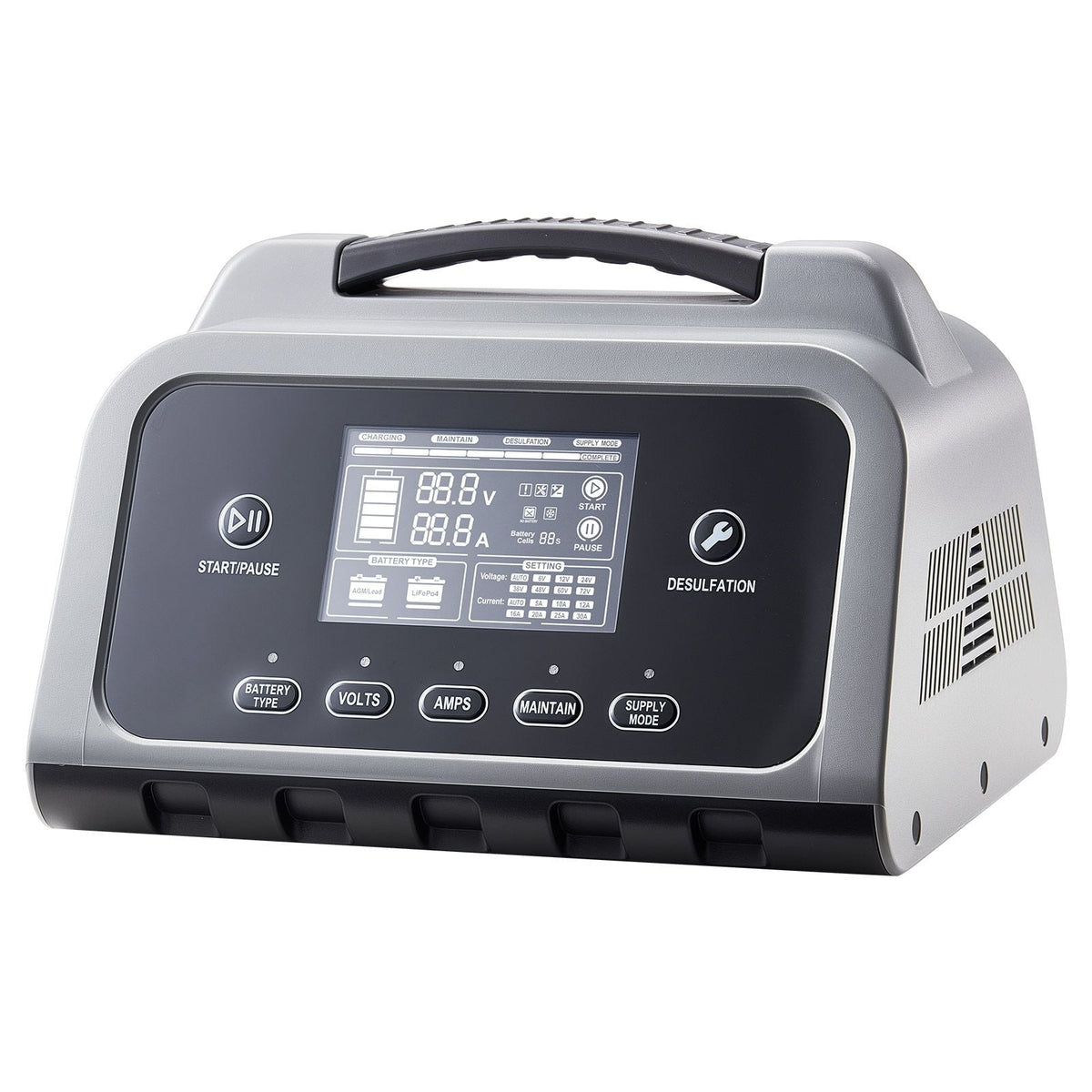 Smart Battery Charger, 20A, 6V 12V 24V Lithium LiFePO4 Lead-Acid (Gel/AGM) Car Battery Charger, with LCD Display, Trickle Charging Maintainer Desulfator, for Car, Boat, Motorcycle, Lawn Mowers