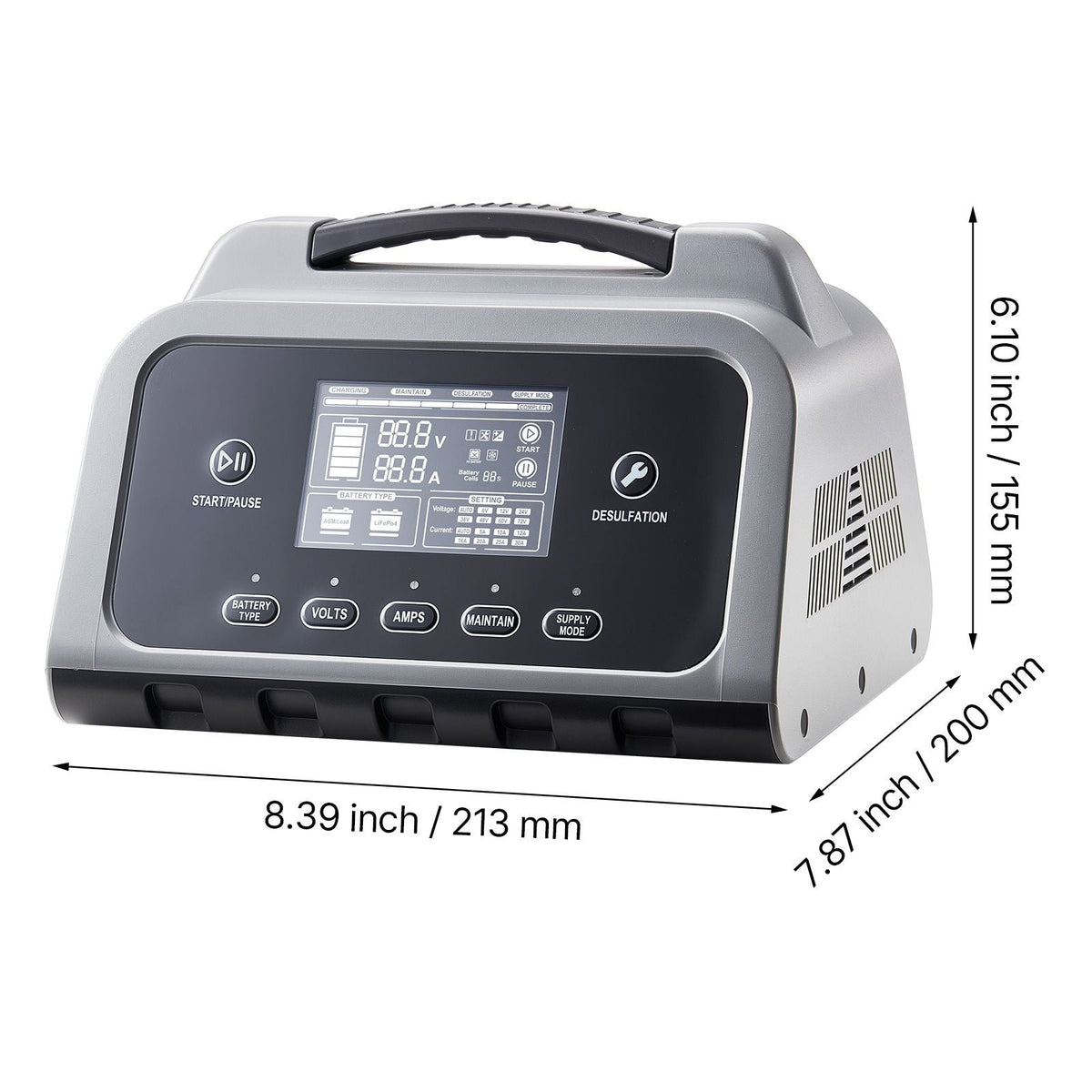 Smart Battery Charger, 20A, 6V 12V 24V Lithium LiFePO4 Lead-Acid (Gel/AGM) Car Battery Charger, with LCD Display, Trickle Charging Maintainer Desulfator, for Car, Boat, Motorcycle, Lawn Mowers