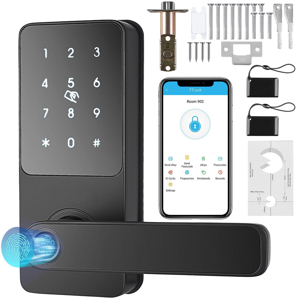 Smart Lock, 5-in-1 Smart Door Knob, Fingerprint Deadbolt with App Control, Bluetooth Smart Lock, Keyless Entry Door Lock with Handle, Biometric Door Lock, Keypad Digital Door Lock for Front Door