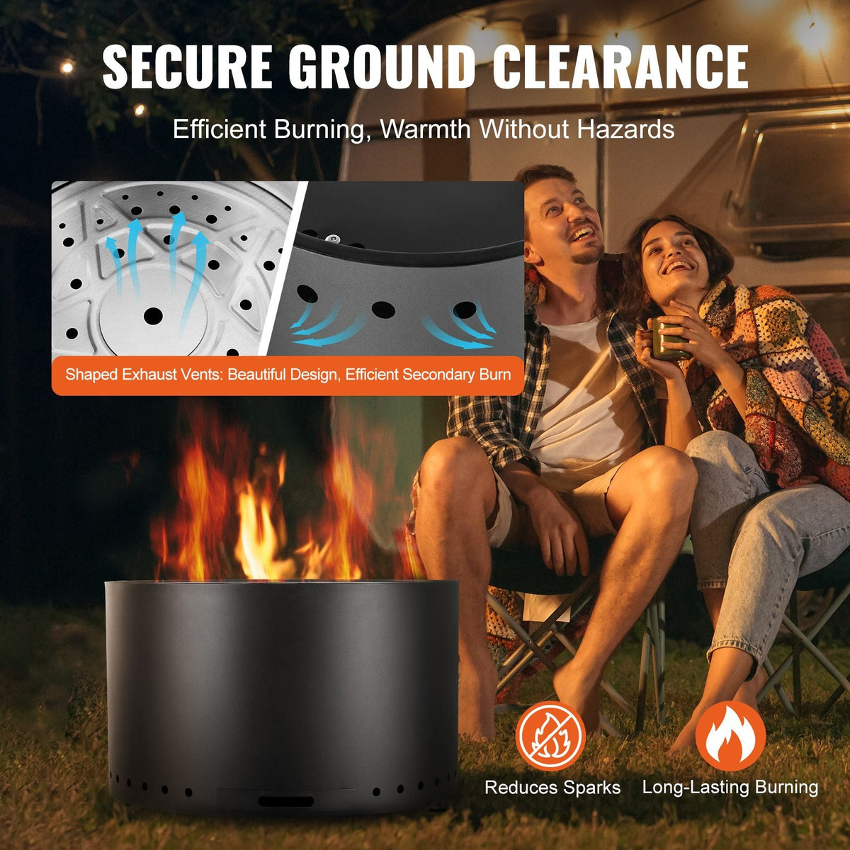 Smokeless Fire Pit Stove Bonfire, H: 18 in x Dia: 28 in ,Wood Burning Fireplaces with Removable Ash Pan, SUS430 Stainless Steel inner Portable Outdoor Firepit,for Outdoor Patio Camping, Black