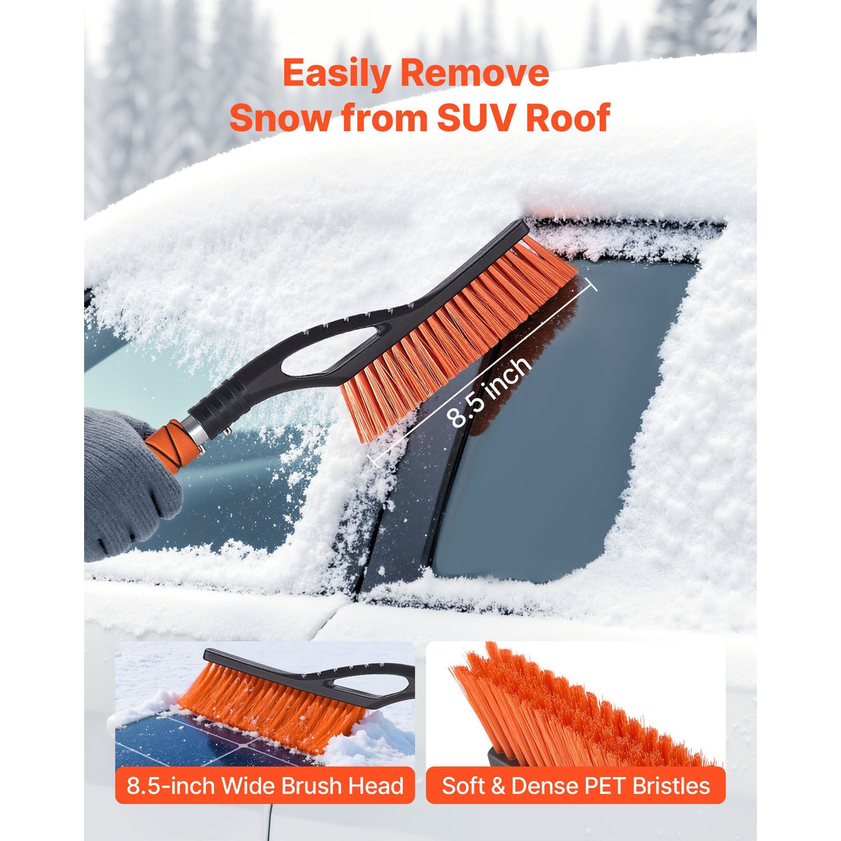 Snow Brush and Ice Scrapers for Car Windshield, 27-inch Aluminum Snow Scraper Removal Tool with Foam Grip & Scratch-Free Bristles, Detachable and Easy-to-Carry for Cars, Trucks, SUVs, RVs