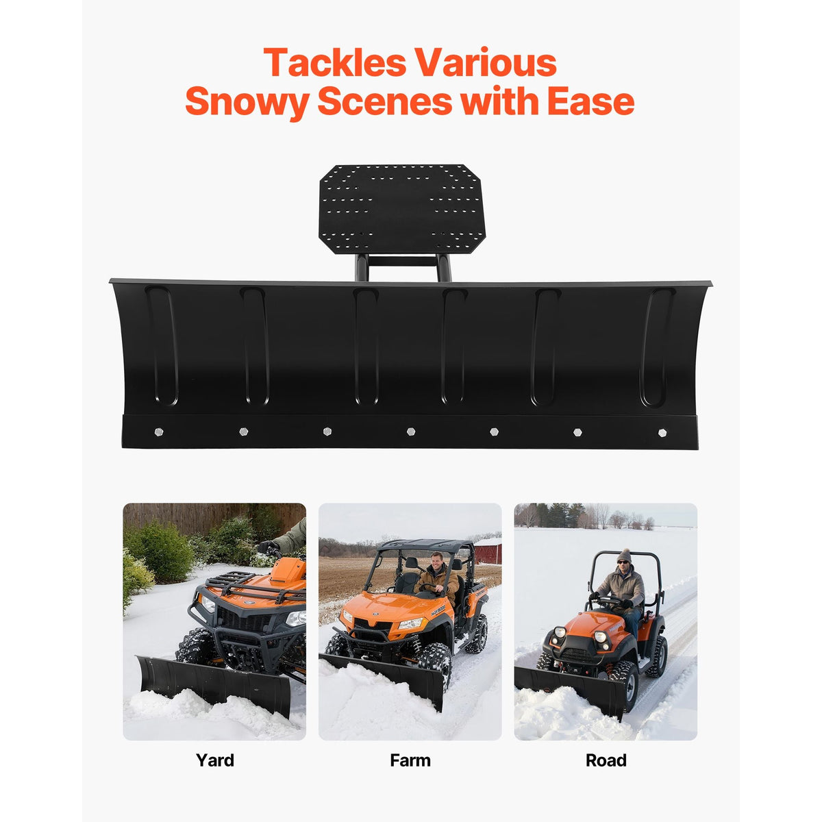 Snow Plow Kit, 48in Universal Snow Plow Attachment, Height & Left-Right Adjustable, Quick To Detach, Steel ATV Scrape Blade, 3 Mount Options, Efficient Snows Clearing, for Most ATVs & UTVs