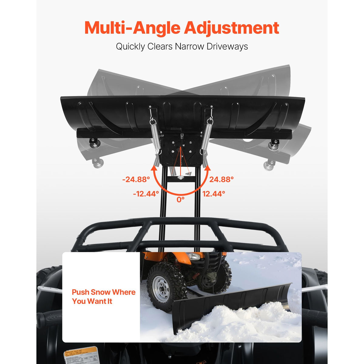 Snow Plow Kit, 60in Universal Snow Plow Attachment, Height & Left-Right Adjustable, Quick To Detach, Steel ATV Scrape Blade, 3 Mount Options, Efficient Snows Clearing, for Most ATVs & UTVs