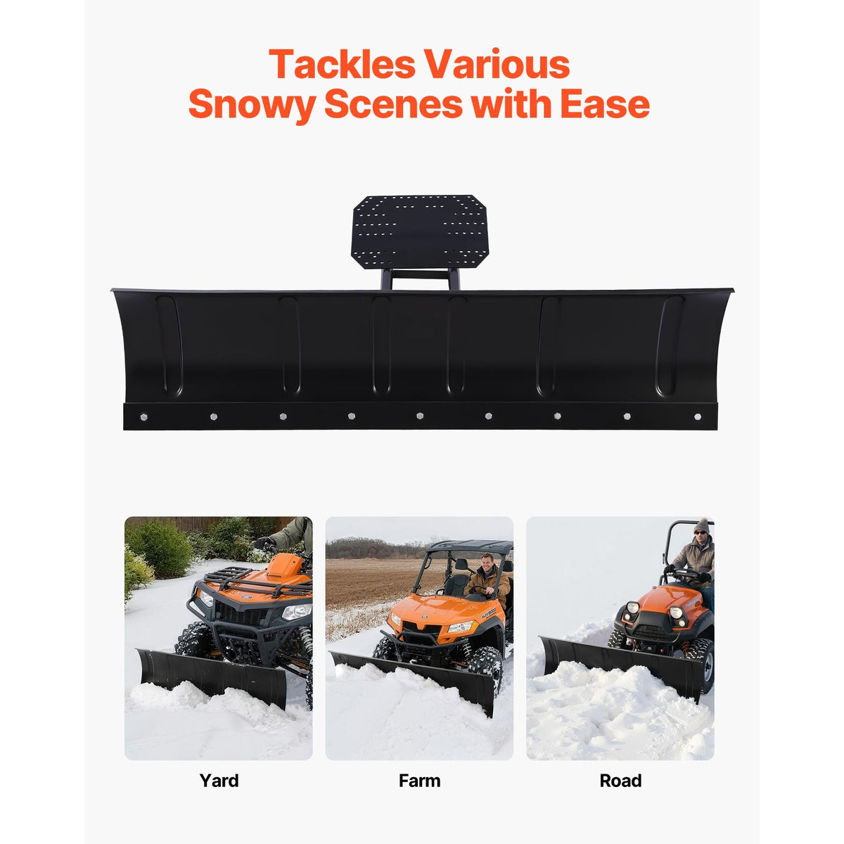 Snow Plow Kit, 60in Universal Snow Plow Attachment, Height & Left-Right Adjustable, Quick To Detach, Steel ATV Scrape Blade, 3 Mount Options, Efficient Snows Clearing, for Most ATVs & UTVs